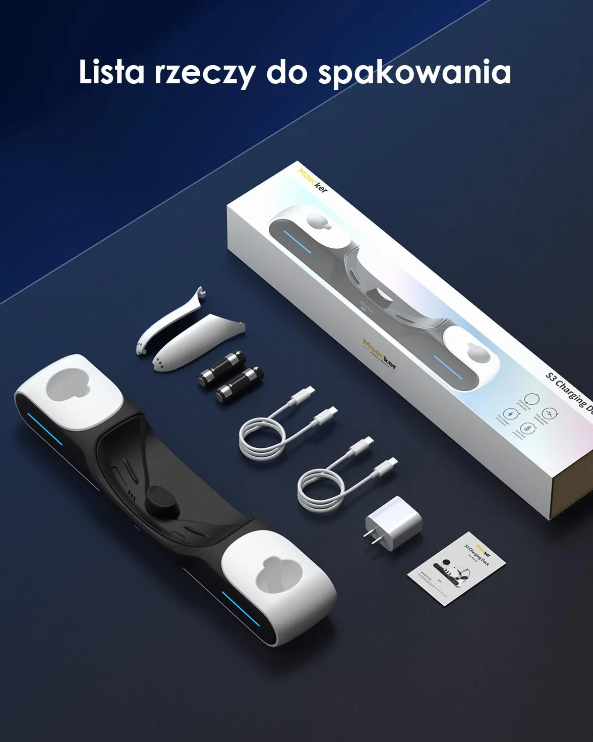 Stacja ładowania Quest 3 z drop-in charging headsets i kontrolerami akcesoria z 2 akumulatorami