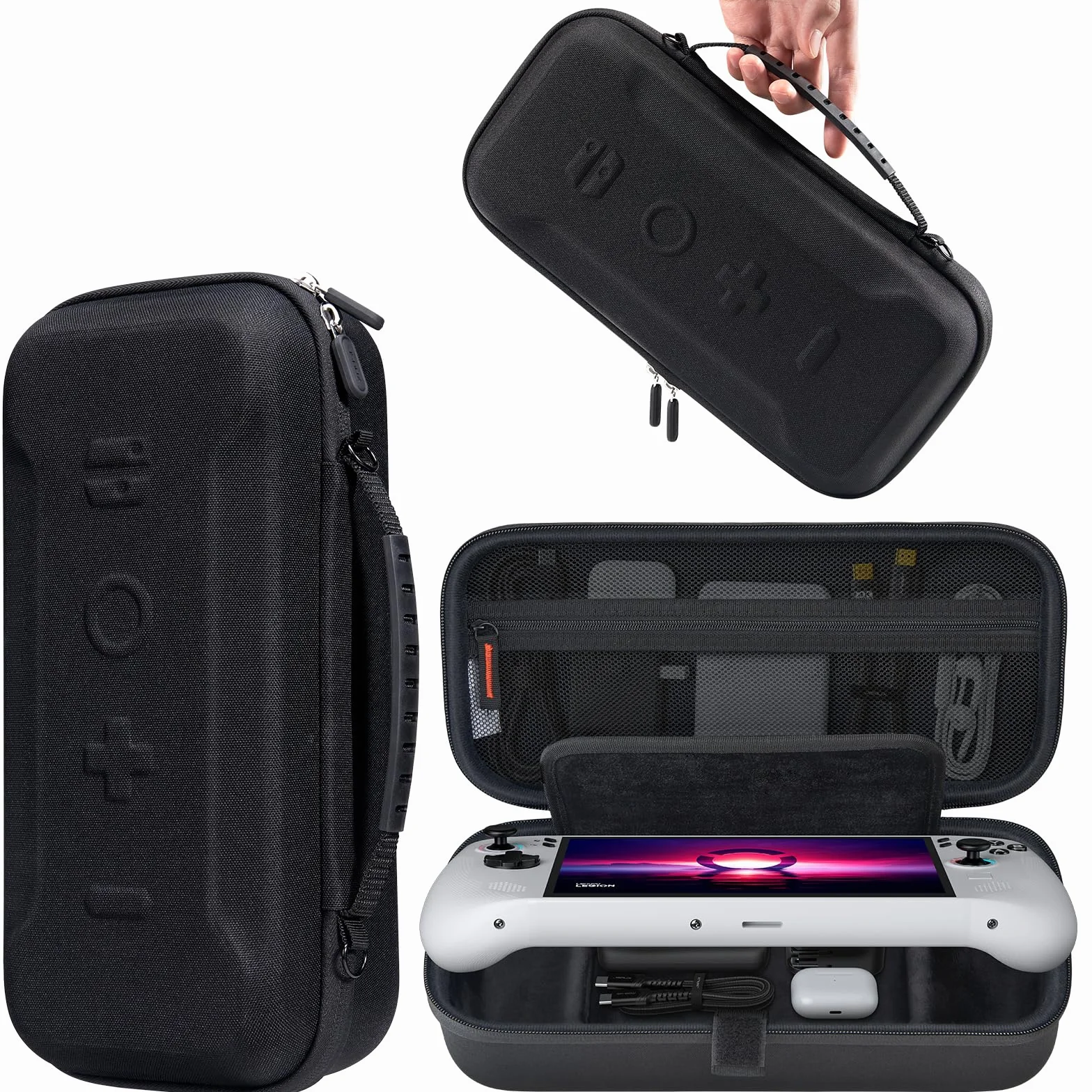 JSAUX Etui do Lenovo Legion Go / Go S i Go 2, duże etui podróżne z twardą skorupą, z osłoną ekranu i uchwytem, ​​torba do przechowywania konsoli, kontrolera i stacji dokującej, czarne