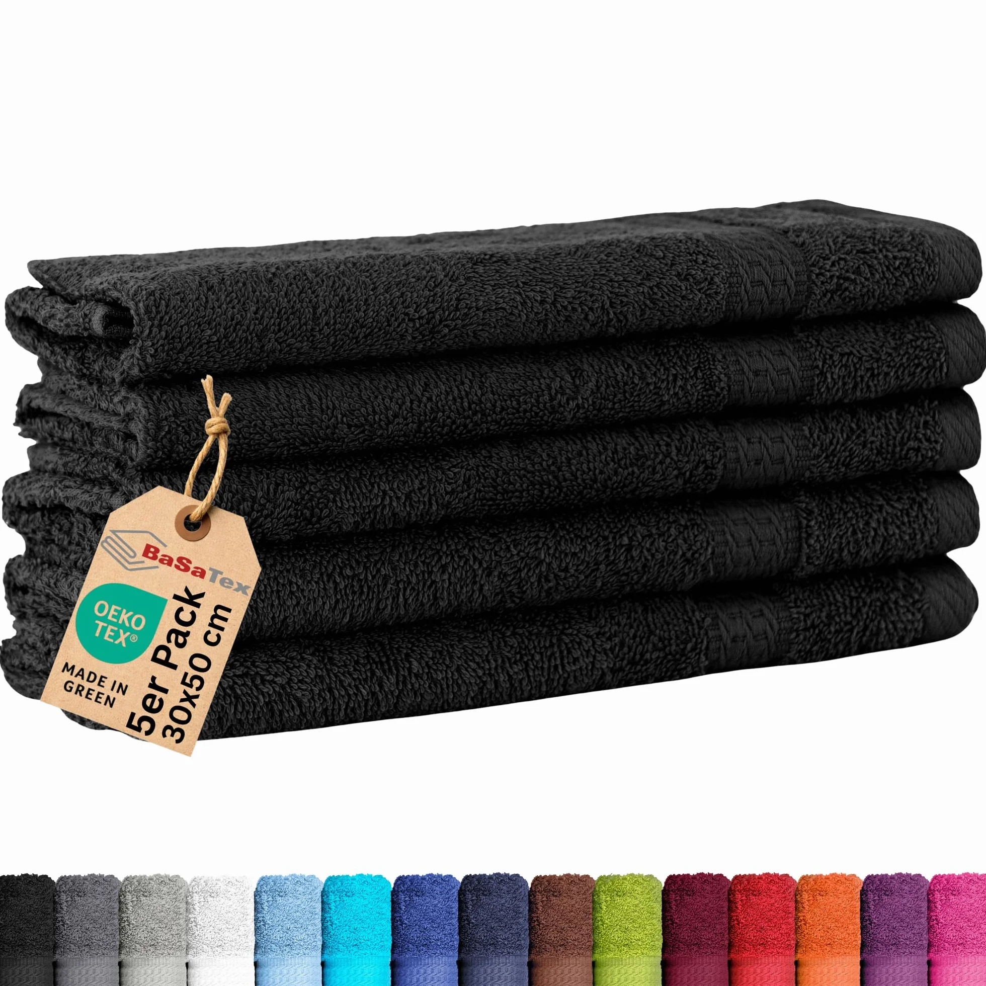 BaSaTex Zestaw 5 ręczników frotte dla gości 30 x 50 - ręcznik dla gości ze 100% bawełny Made in Green - kolor: czarny