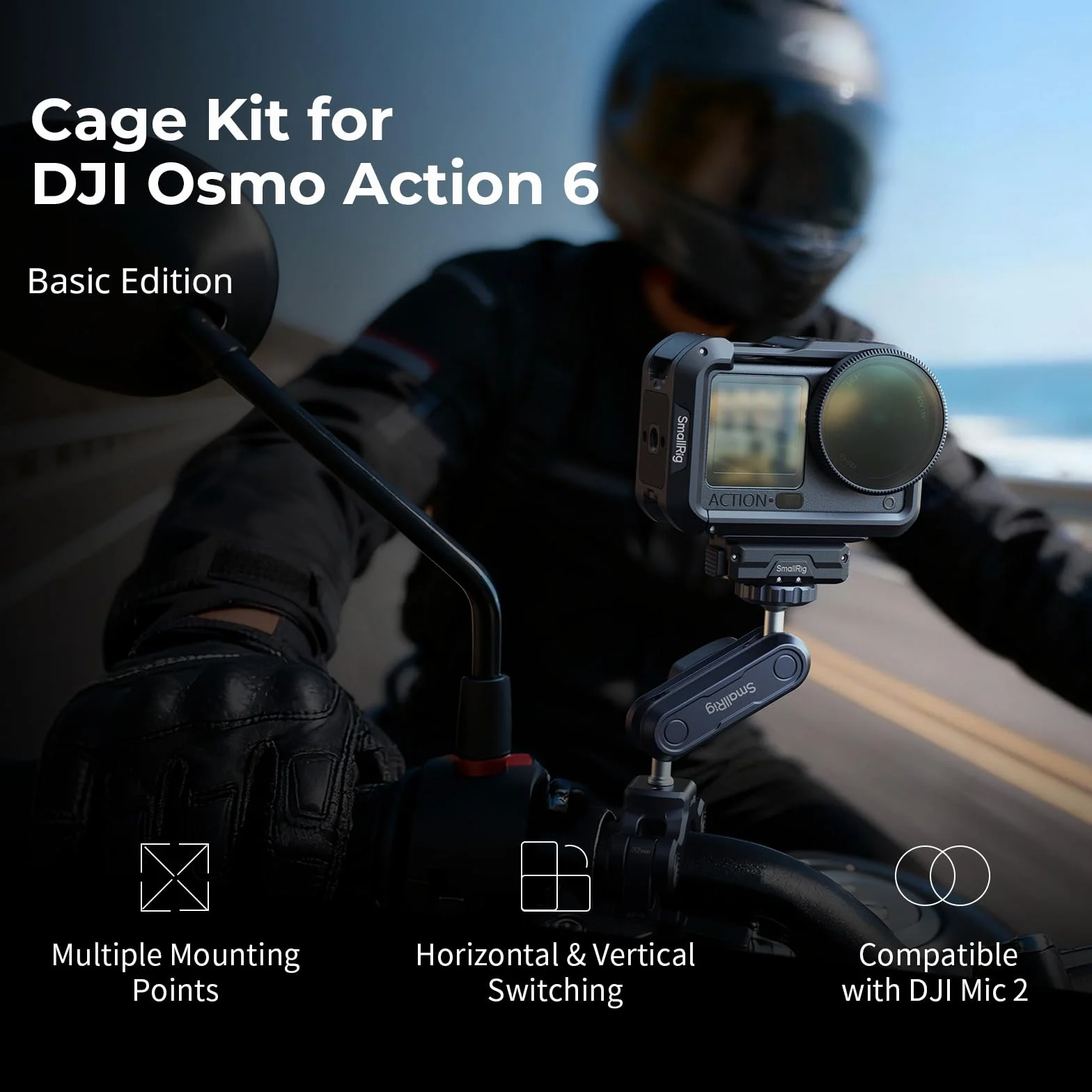 SMALLRIG Klatka do DJI Osmo Action 6 (wersja podstawowa), klatka do kamery z wieloma interfejsami rozszerzeń, rama ochronna z zimną stopką, lekka i stabilna, pełny dostęp design - 5886