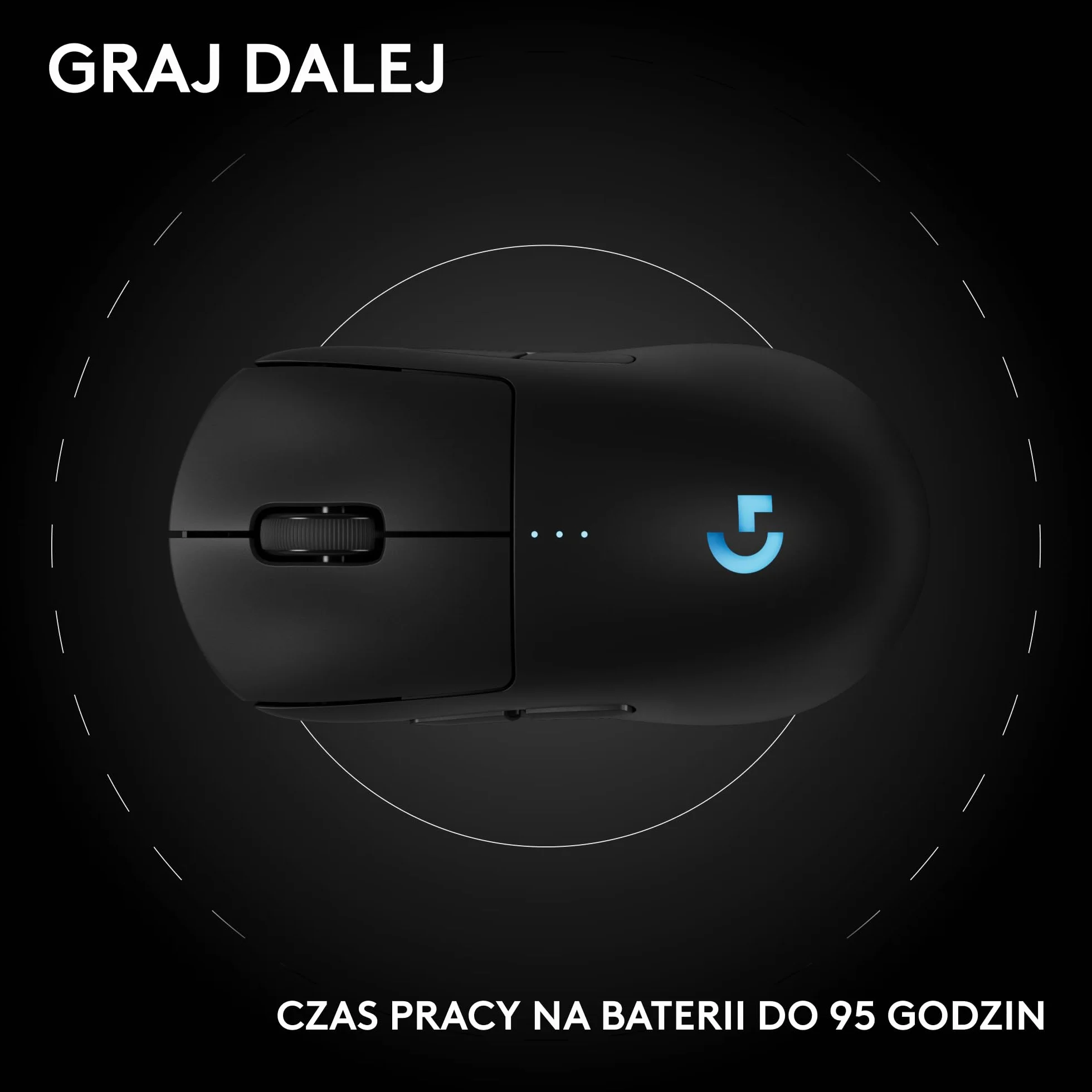 Logitech G PRO 2 LIGHTSPEED, bezprzewodowa mysz do gier, oburęczna, z maks. 4 konfigurowalnymi, przełączanymi magnetycznymi przyciskami bocznymi, czujnikiem 44K DPI, ładowaniem USB-C, PC/Mac - Czarny