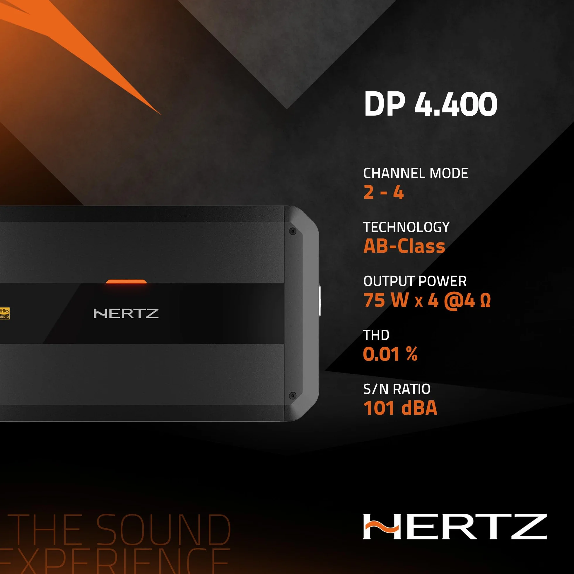 Hertz DP 4.400 – wzmacniacz 4-kanałowy, 4×125 W przy 2 Ω, wysoka stabilność termiczna