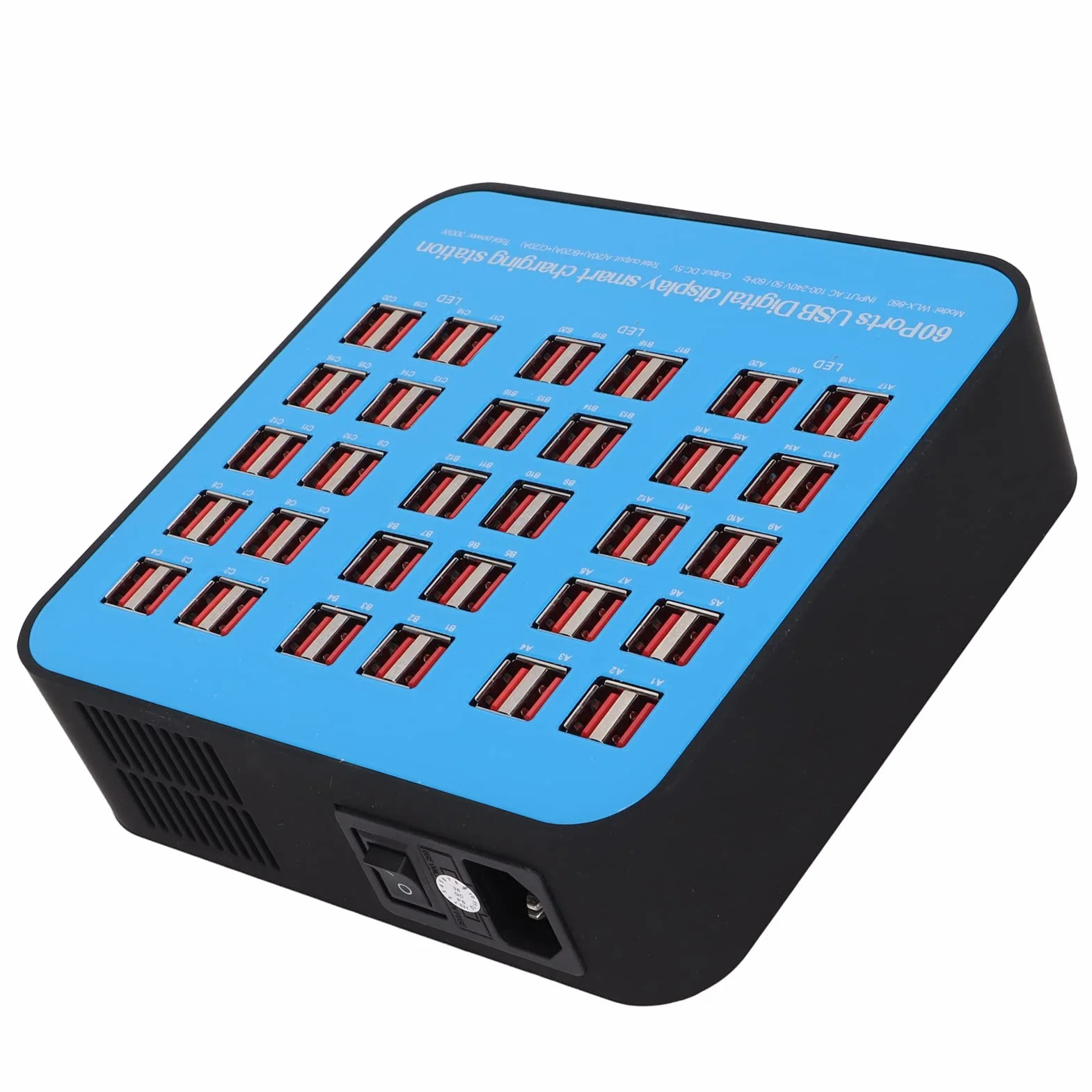 60-portowa Stacja Szybkiego ładowania USB z Inteligentnym Chipem, ochroną przeciwprzepięciową i globalną kompatybilnością z Wieloma Urządzeniami, Odpowiednia dla Hoteli, (wtyczka