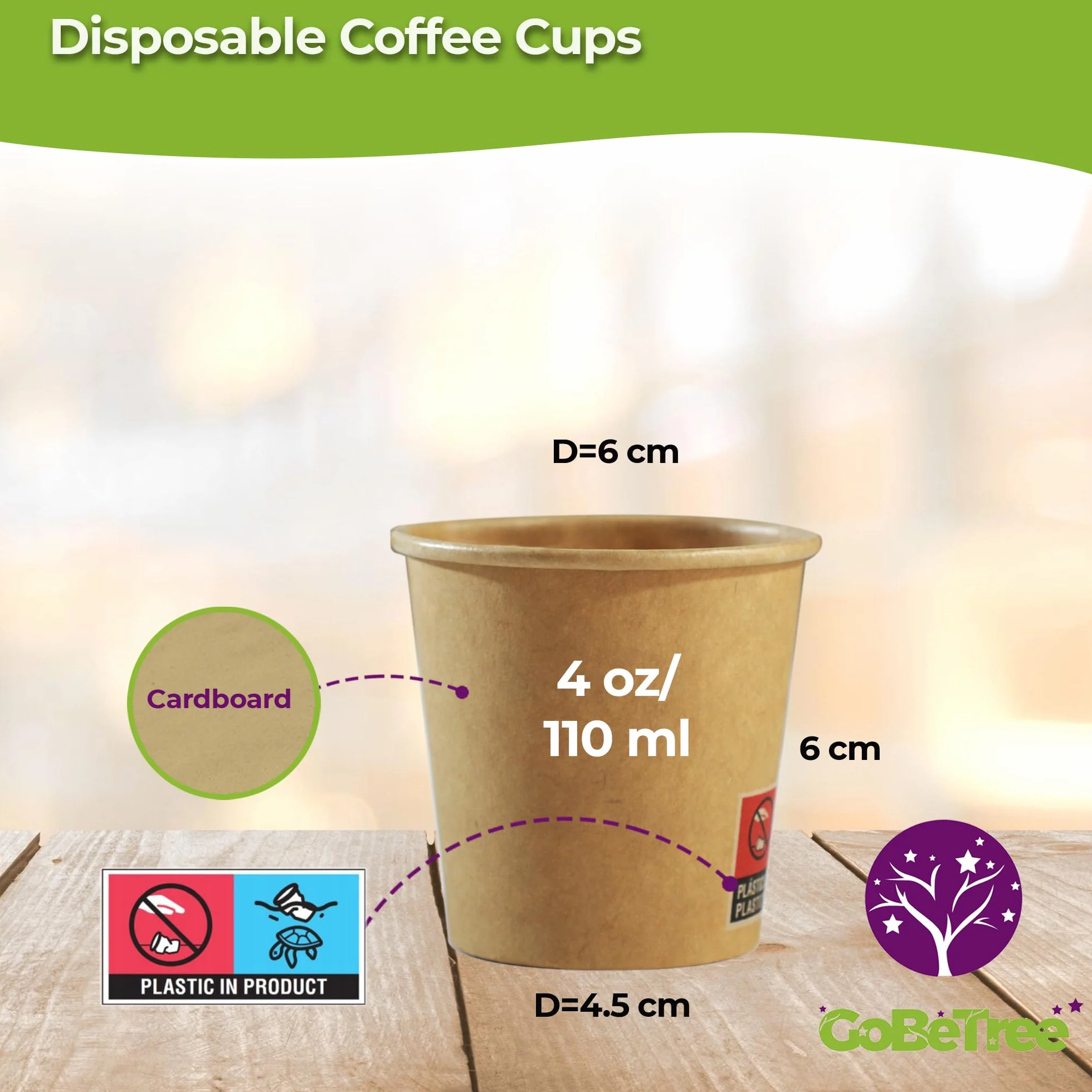 GoBeTree 100 wielokrotnego użytku kubki papierowe o pojemności 120 ml / 4 unce do espresso i kawy Lungo. Nadają się do gorących i zimnych napojów. Kubki jednorazowego użytku z kartonu