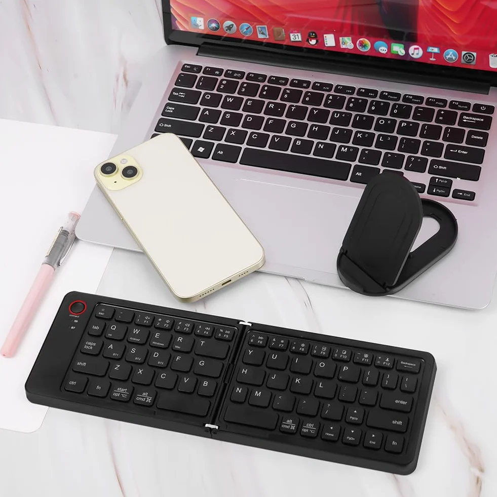 Aolso Składana klawiatura Bluetooth, lekka bezprzewodowa klawiatura, potrójne parowanie, przenośna klawiatura ładowalna do smartfonów/tabletów/PC/iPad/iPhone, systemu Windows, iOS, Android-czarny