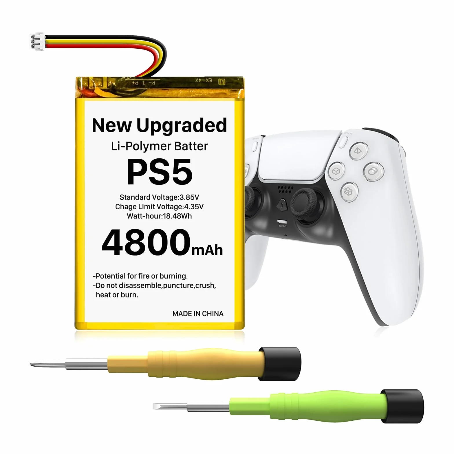 PS5 akumulator do kontrolera, [ulepszony] 4800 mAh LIP1708 akumulator litowo-jonowy do Sony Playstation 5 Dualsense Controller CFI-ZCT1W, zamiennik zestawu akumulatorów PS5 LIP1708 z zestawem narzędzi