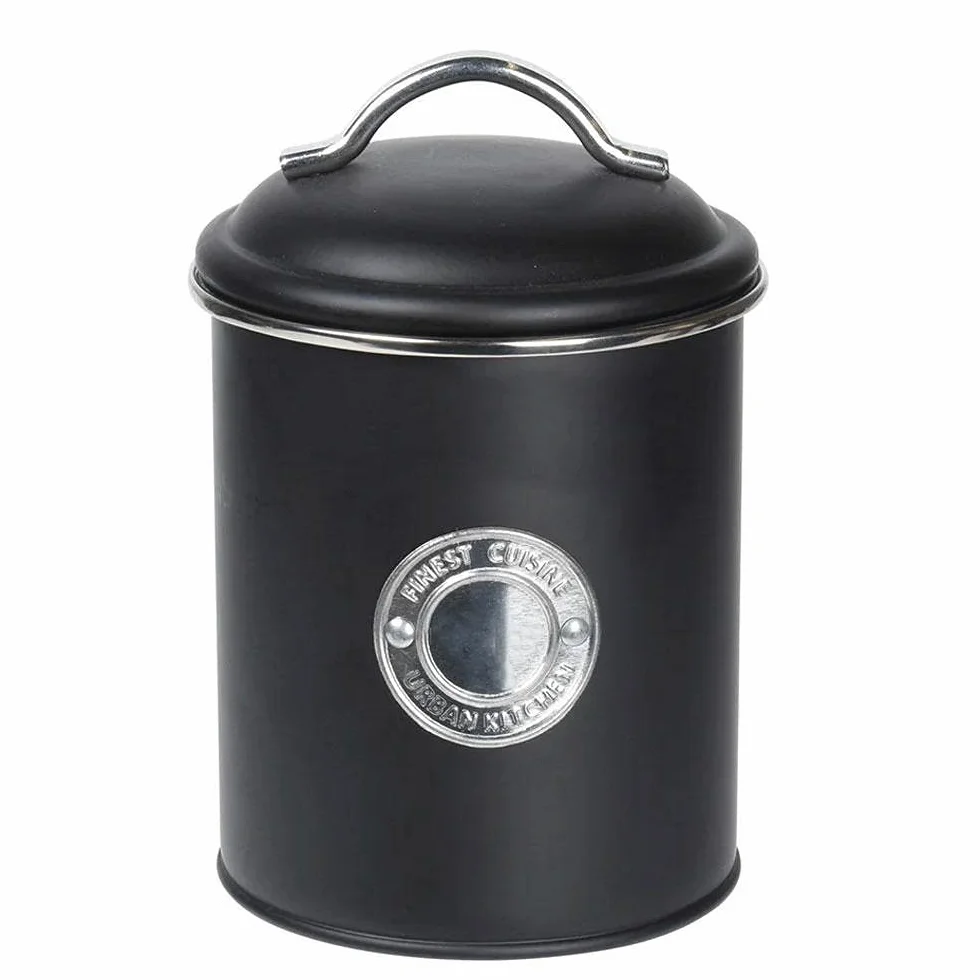 Koopman Metalowy pojemnik na żywność z pokrywką 1,5 l czarny Ø 13,5 x 18 cm