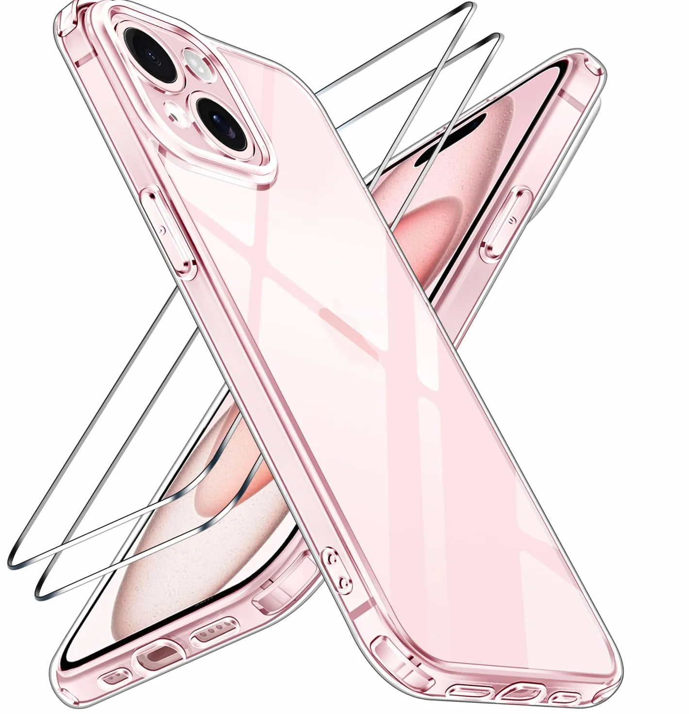 iVoler Zestaw 3 w 1 kompatybilny z iPhone 15 (6,1"). 1 etui + 2 szt. szkła hartowanego. Nie żółknie, ochrona aparatu, cienkie, przezroczyste i odporne na wstrząsy