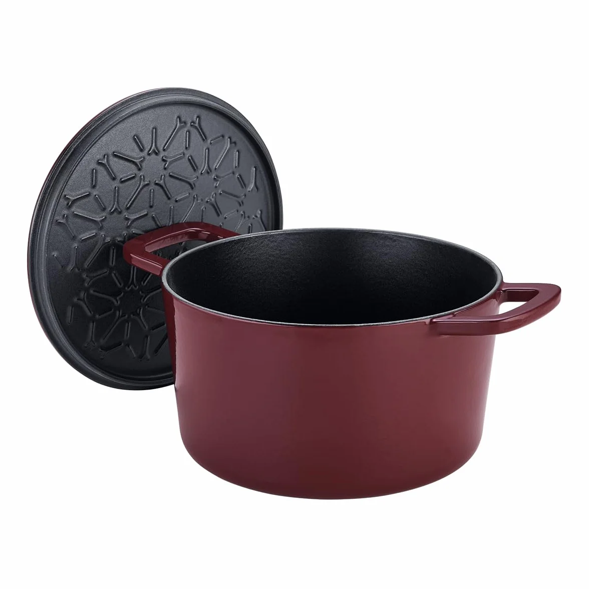 Fissler Moments emaliowane naczynie żeliwne okrągłe 24 cm garnek Cast-Iron Cocotte AromaStar indukcja burgundowa czerwień
