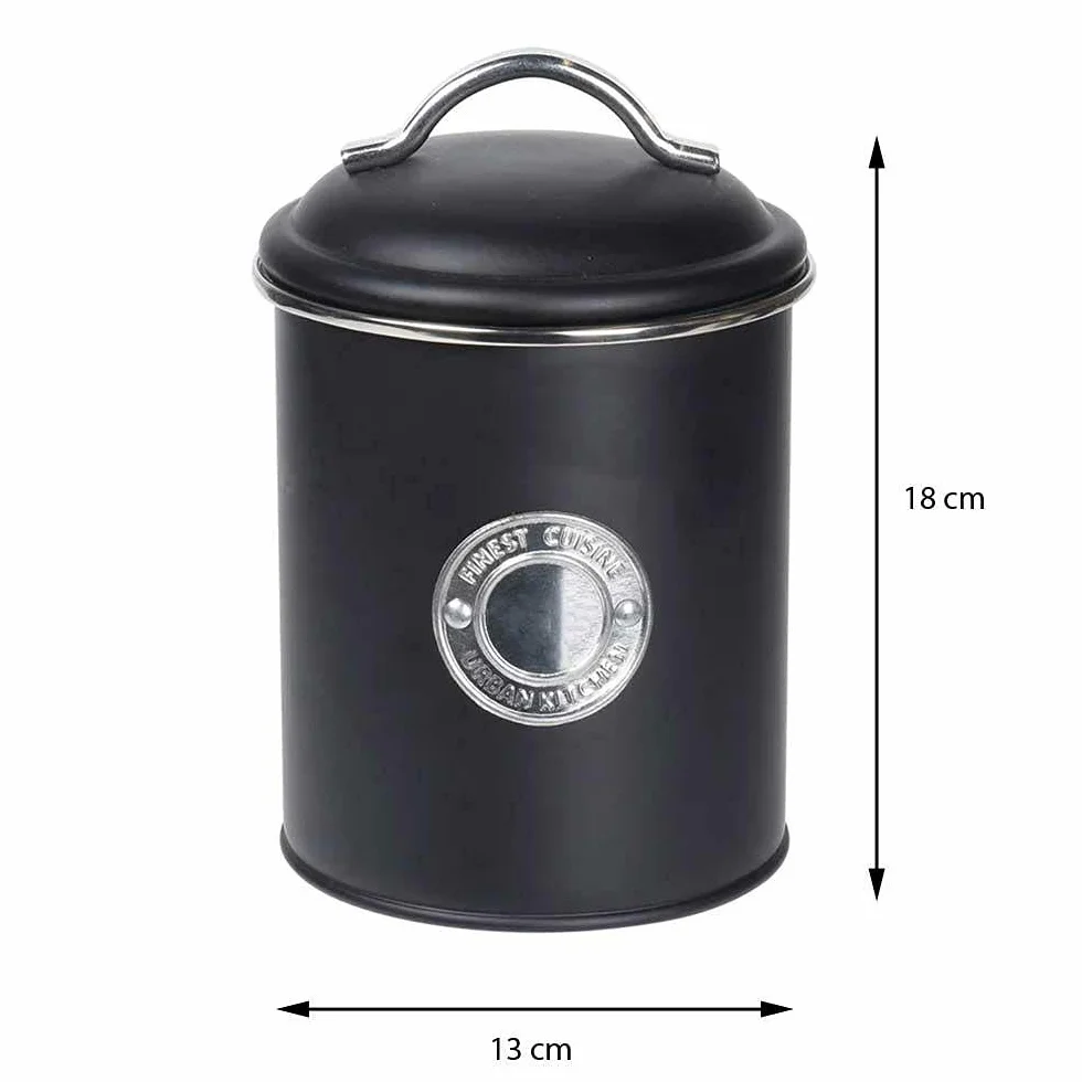 Koopman Metalowy pojemnik na żywność z pokrywką 1,5 l czarny Ø 13,5 x 18 cm
