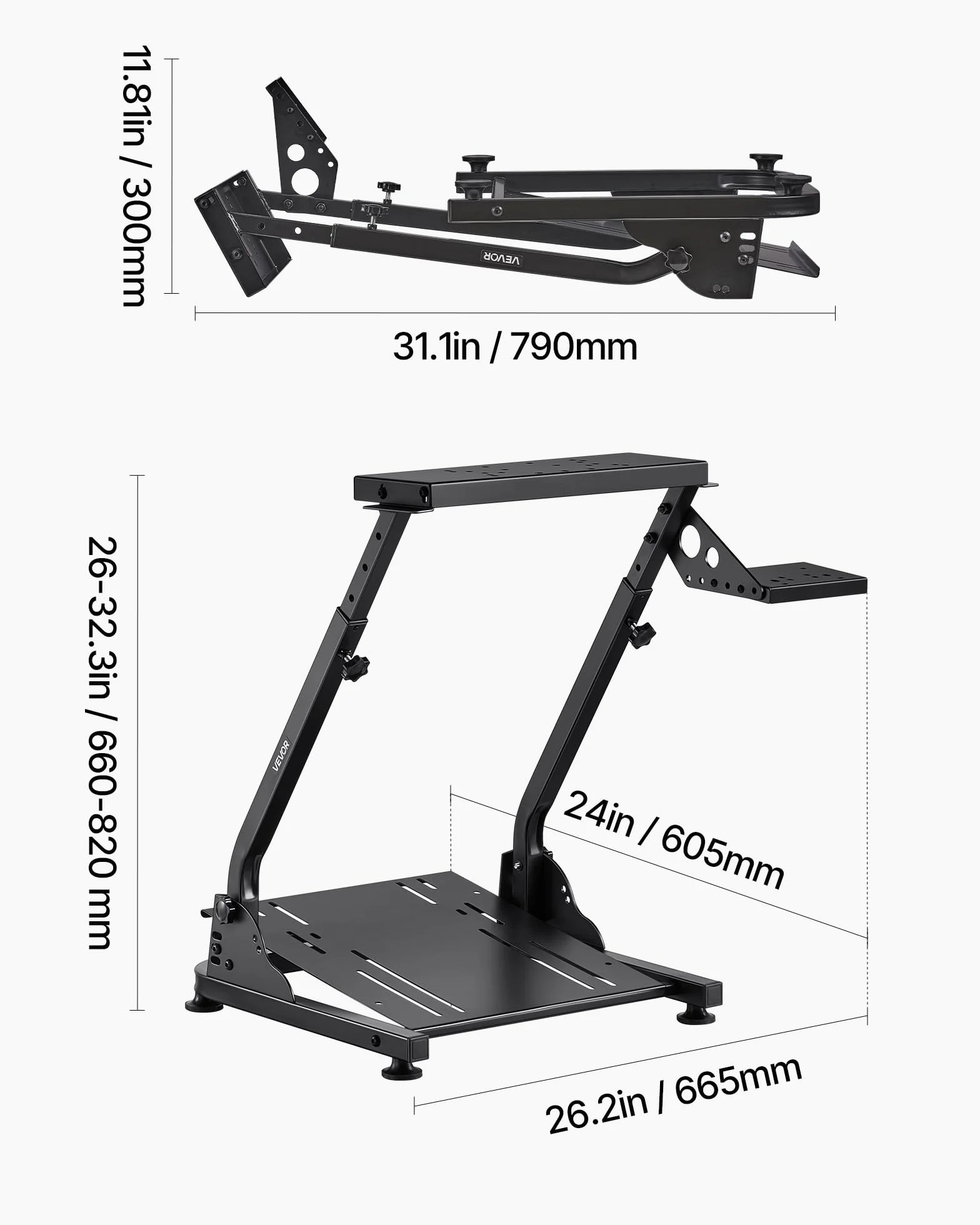 VEVOR Stojak na koła wyścigowe, regulowany i składany stojak na symulator do Logitech G29 G27 G920 G923, Thrustmaster T300RS T300GT T248 TS-PC TSXW Gaming Cockpit, symulator pedałów nie jest dołączony