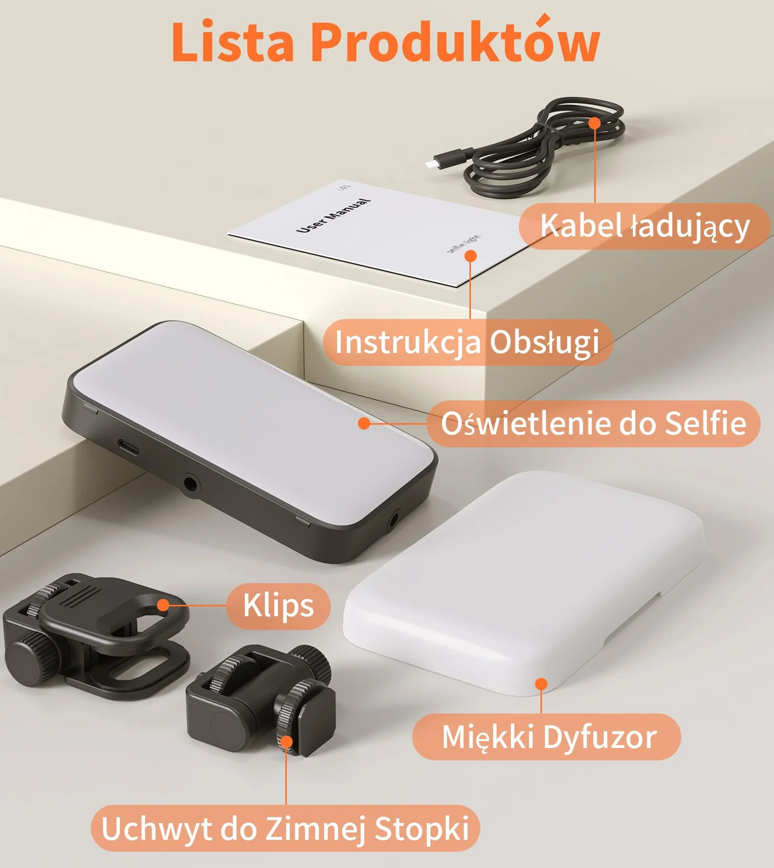 TONEOF Ulepszone światło do telefonu z miękką obudową i zintegrowaną podstawką, światłem aparatu, ładowalne światło do wideokonferencji o dużej jasności, przenośne światła do selfie