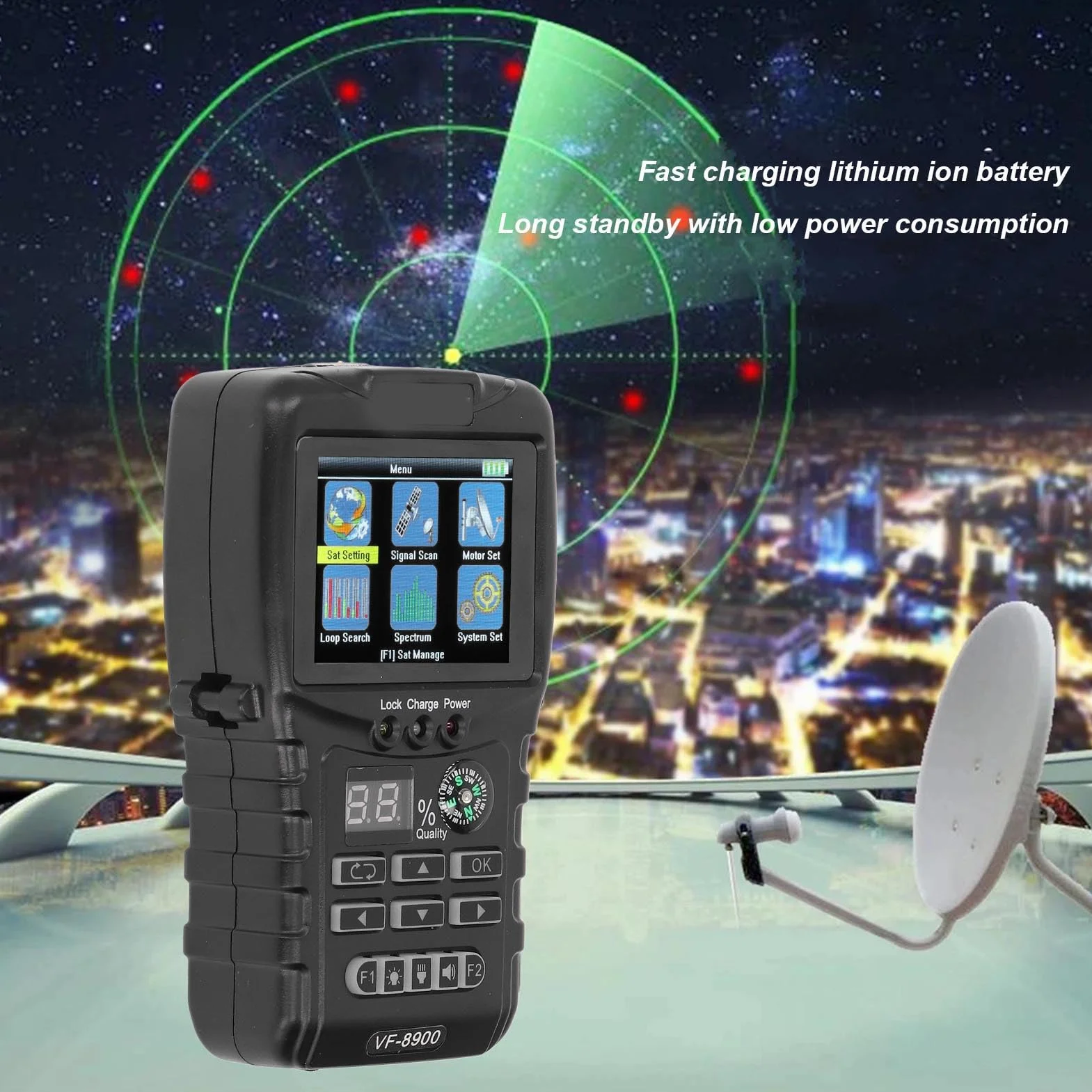 Cyfrowy Miernik z Celownikiem Satelitarnym, VF-8900 950-2150 MHz DVB-S/S2/MPEG 2/MPEG 4 Miernik Siły Sygnału Satelitarnego, Wyświetlacz TFT LCD 2,4, Mini Wizjer SAT do Regulacji