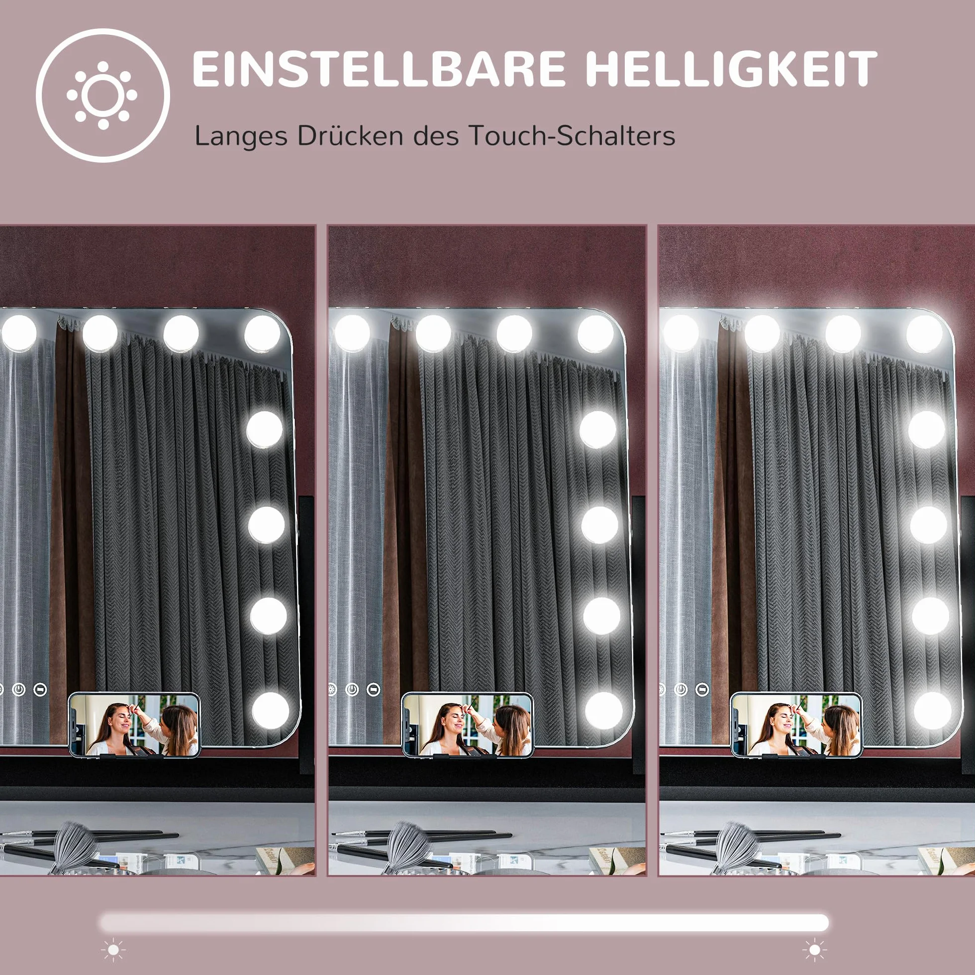HOMCOM Lustro Hollywood LED do makijażu 14 diod 3 kolory światła powiększenie 10x USB