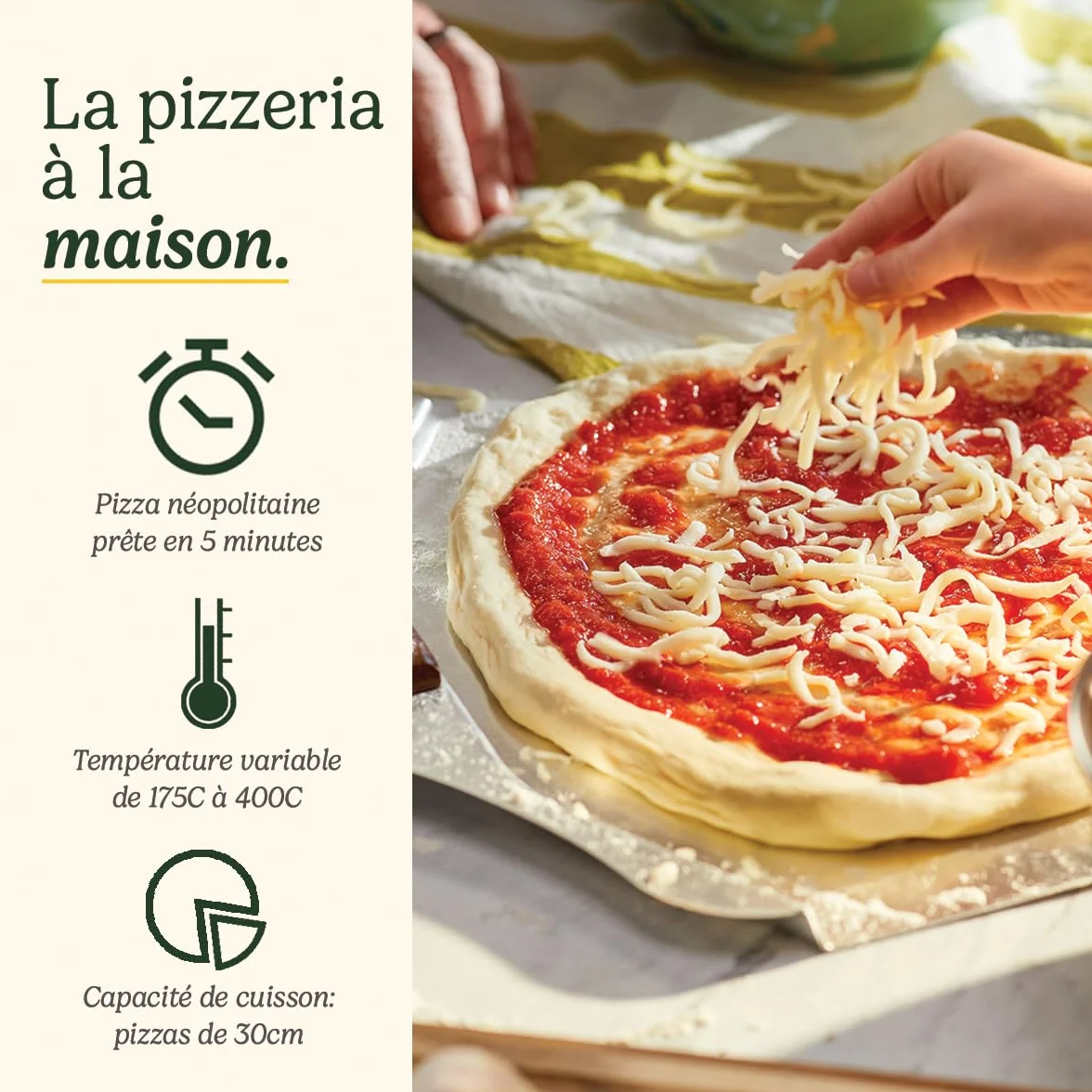 Cuisinart Piec do pizzy | do użytku w pomieszczeniach | smak pieca na drewno w 5 minut | zestaw do pizzy w zestawie: łopatka do pizzy, krajarka, kamień i głęboka forma | regulowany czas i temperatura