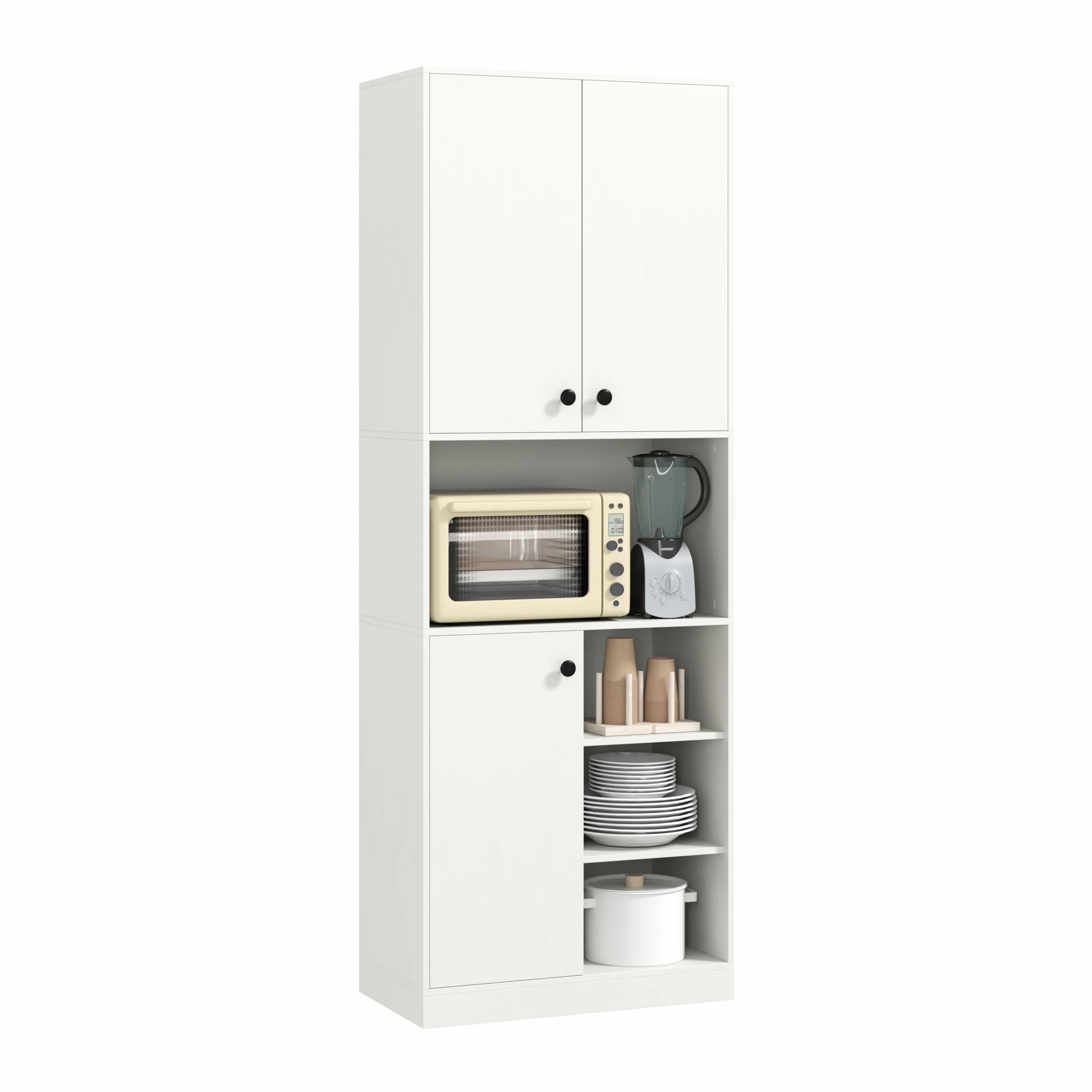 COSTWAY Szafka kuchenna 166 cm z 3 drzwiami i otwartymi półkami biała