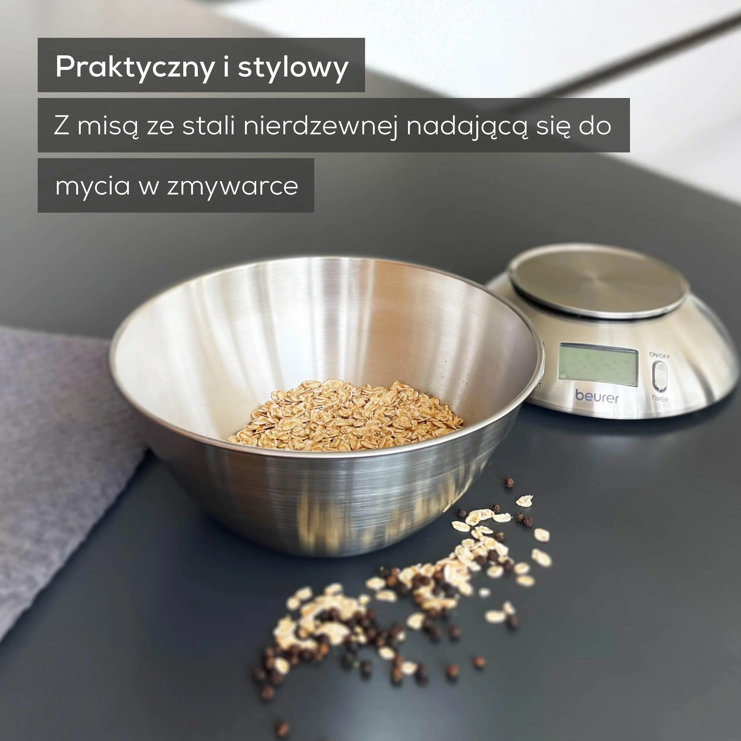 Beurer 708.4 KS 54 waga kuchenna (z miską ze stali nierdzewnej), 21,3 cm