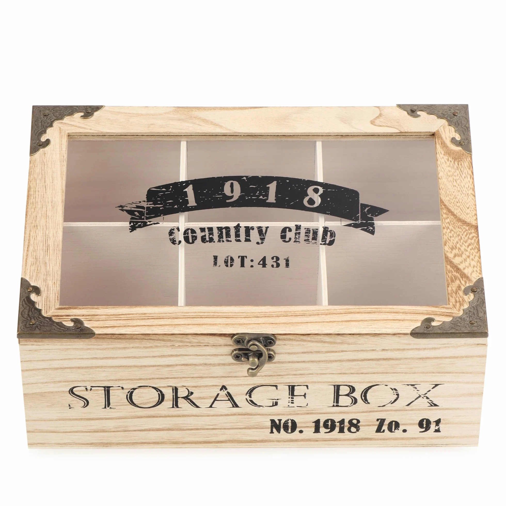 COM-FOUR® Rustykalne pudełko do przechowywania torebek herbaty z 6 przegródkami