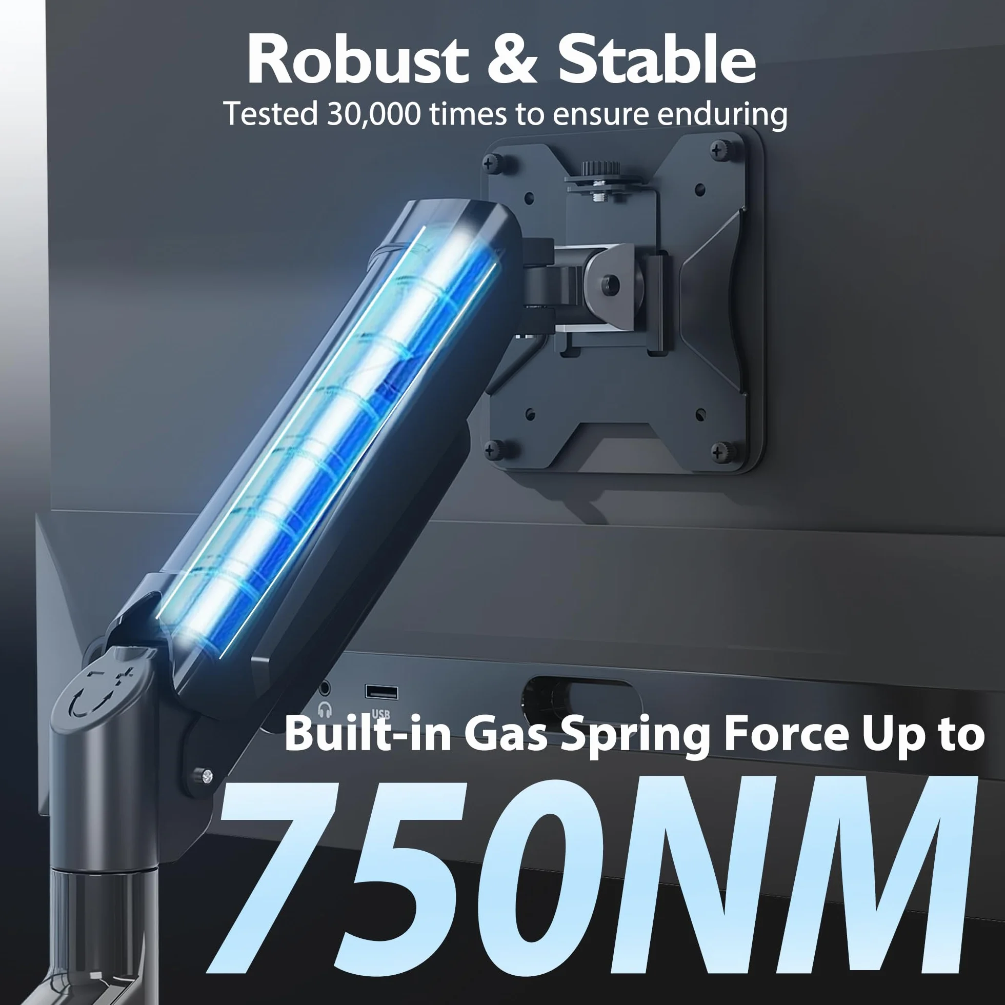 BONTEC Regulowany pojedynczy uchwyt do monitora 13–34 cale, ergonomiczny stojak z ramieniem na sprężynie gazowej i słupkiem, udźwig 9 kg, VESA 75x75mm i 100x100mm