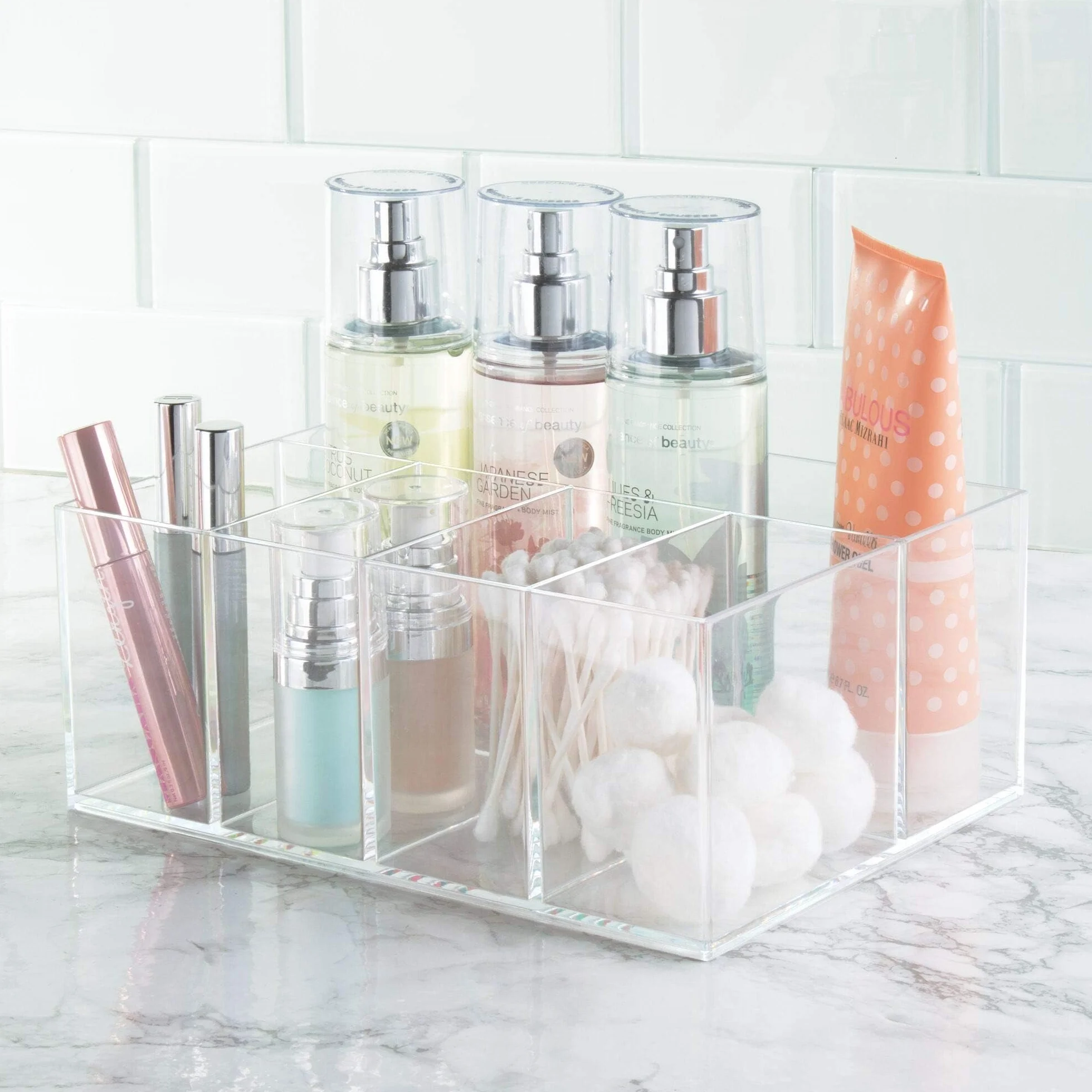 iDesign 5-komorowy plastikowy organizer do przechowywania w łazience, kolekcja Clarity – 25 cm x 17,5 cm x 10,2 cm, przezroczysty