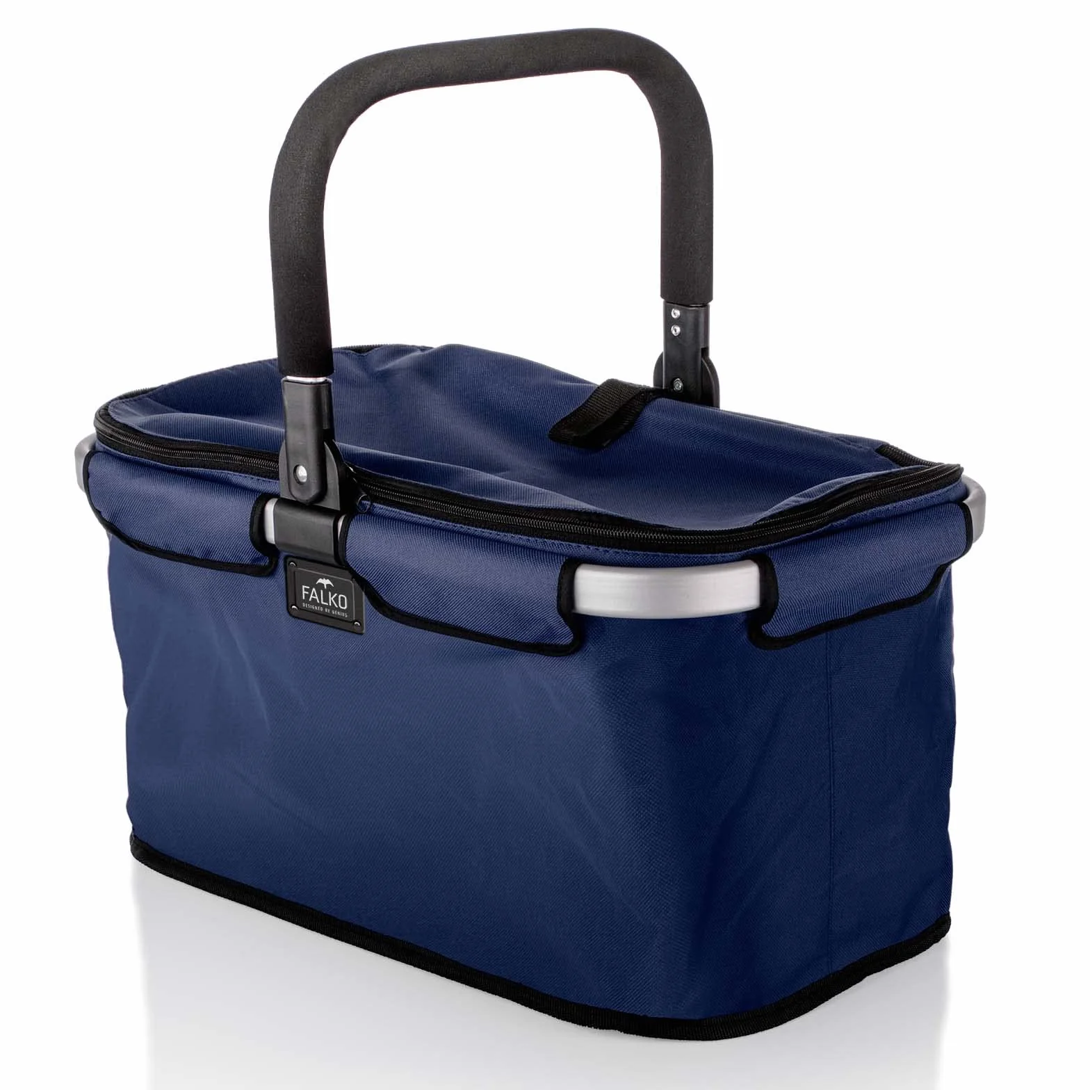 Genius Falko Premium kosz na zakupy niebieski 22 l składany z pokrywką aluminiowym uchwytem