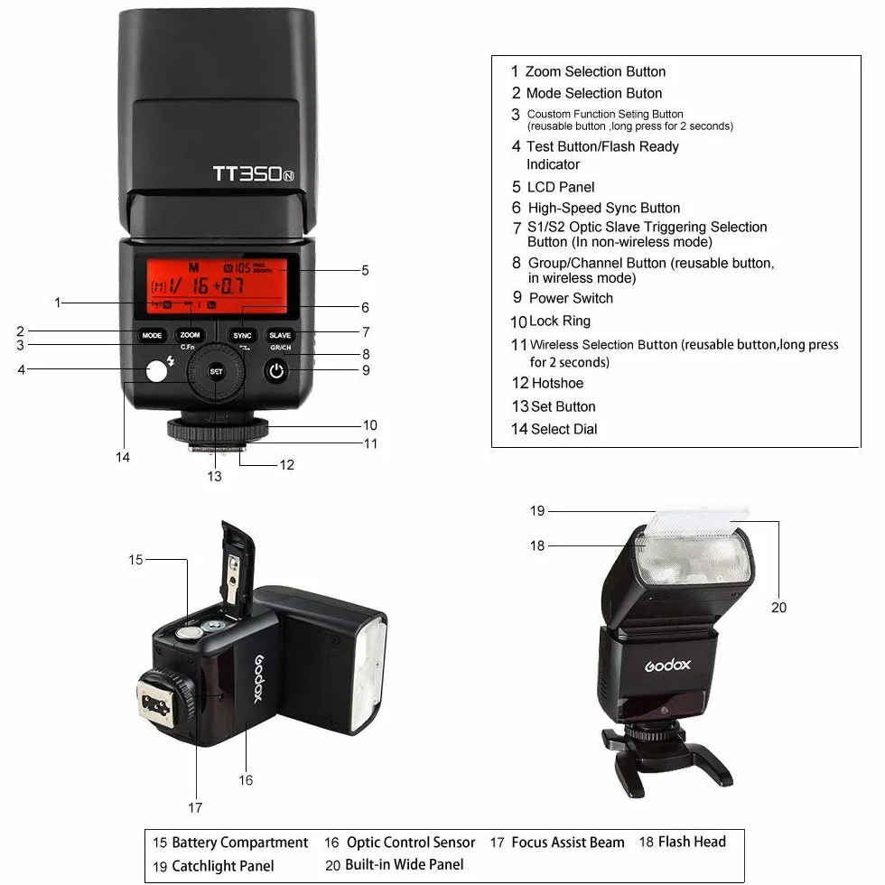 Godox TT350N Speedlite TTL GN36 2.4G HSS 1/8000 s lampa błyskowa do aparatu Nikon bez lustra DDSLR D810 D800 D750 D700 D610 D7100 D5200 D90 i bez lustrzanego aparatu cyfrowego