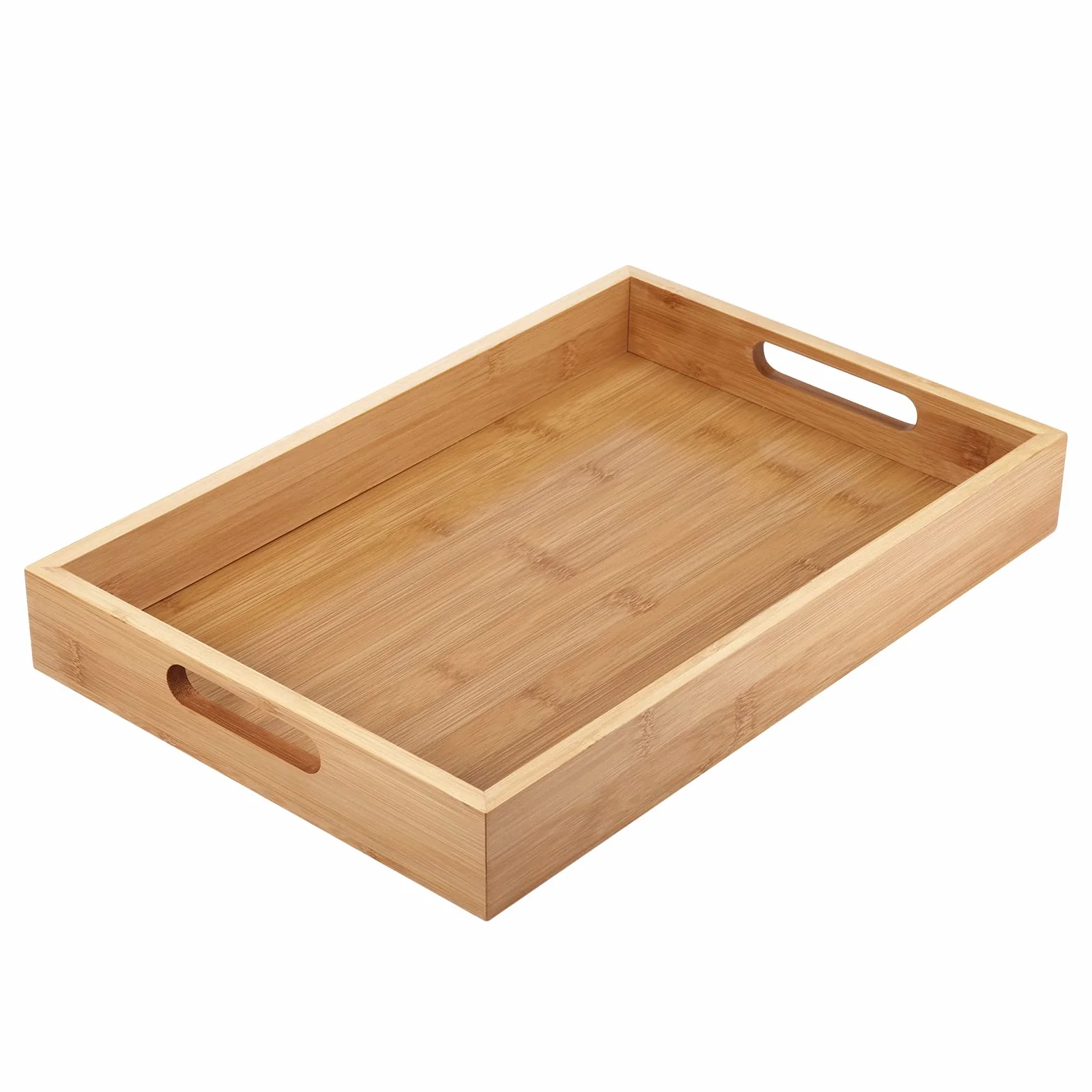 Drewniana taca bambusowa z uchwytami prostokątna do serwowania 38x25x5 cm