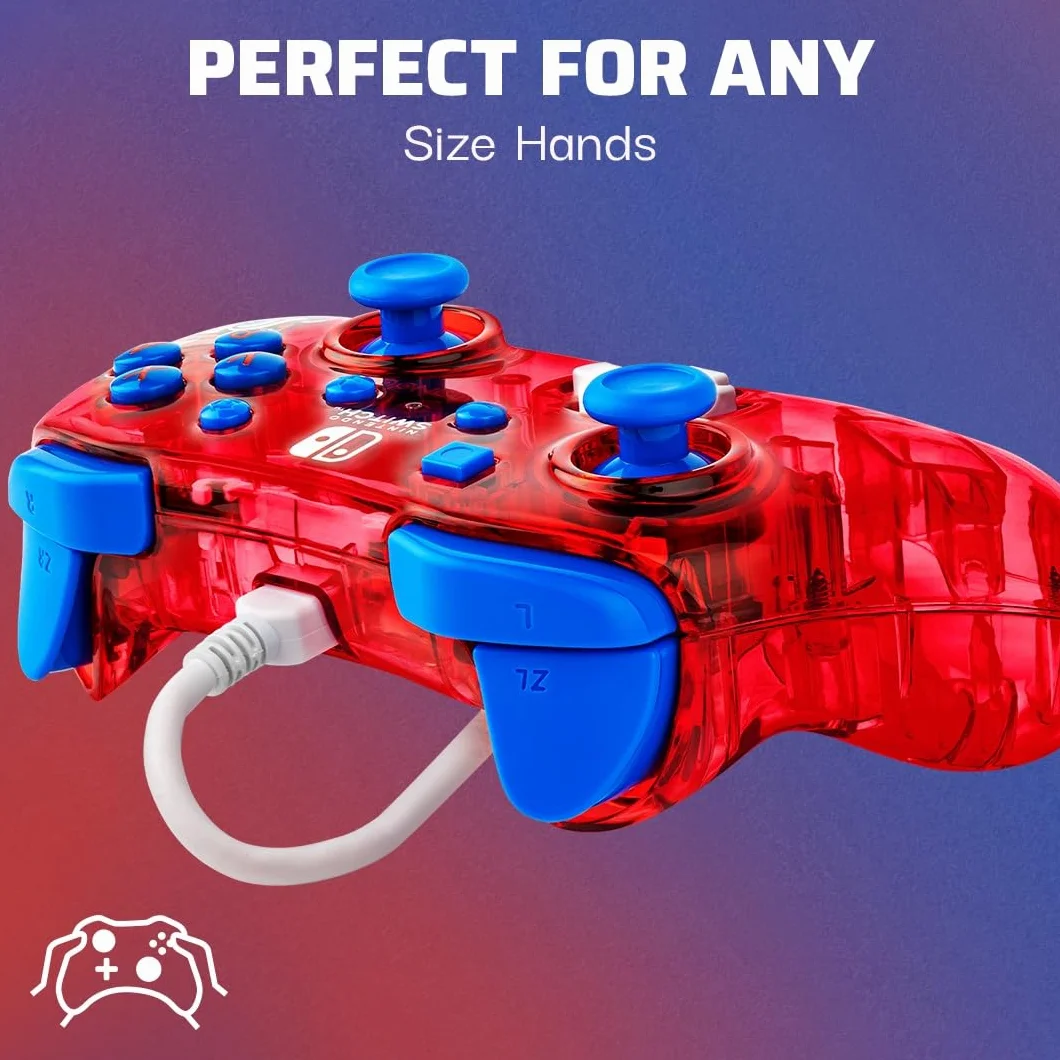PDP Rock Candy przewodowy Gaming Switch Pro kontroler - Mario - Czerwony - Official License Nintendo - OLED/Lite Compatible, Compact, Durable Travel kontroler