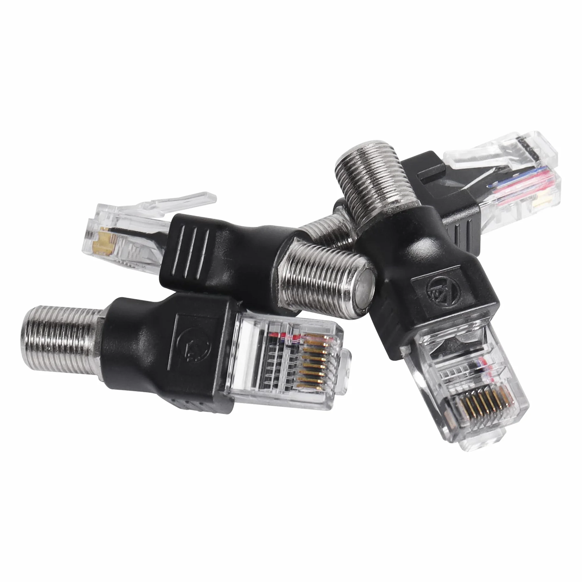 CERRXIAN 4 szt. Konwerter koncentryczny RF na RJ45 RF żeński na RJ45 męski Adapter koncentryczny do testera linii