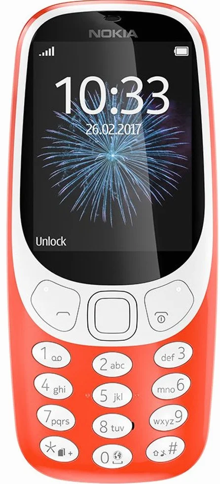 Nokia 3310 2G telefon komórkowy (kolorowy wyświetlacz 2,4", aparat 2 MP, Bluetooth, radio, odtwarzacz MP3, pojedyncza karta SIM, ciepła czerwień