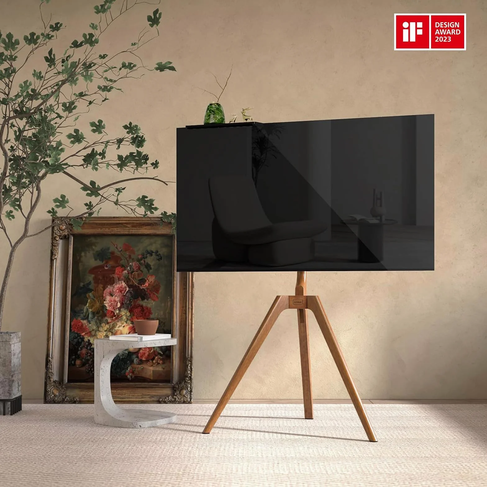 PUTORSEN Drewniany stojak na telewizor premium, regulowany statyw pod telewizor do ekranu LCD 117-165 cm, z górną półką na telewizor i magnetycznym ukrytym zarządzaniem kablami, maksymalne obciążenie