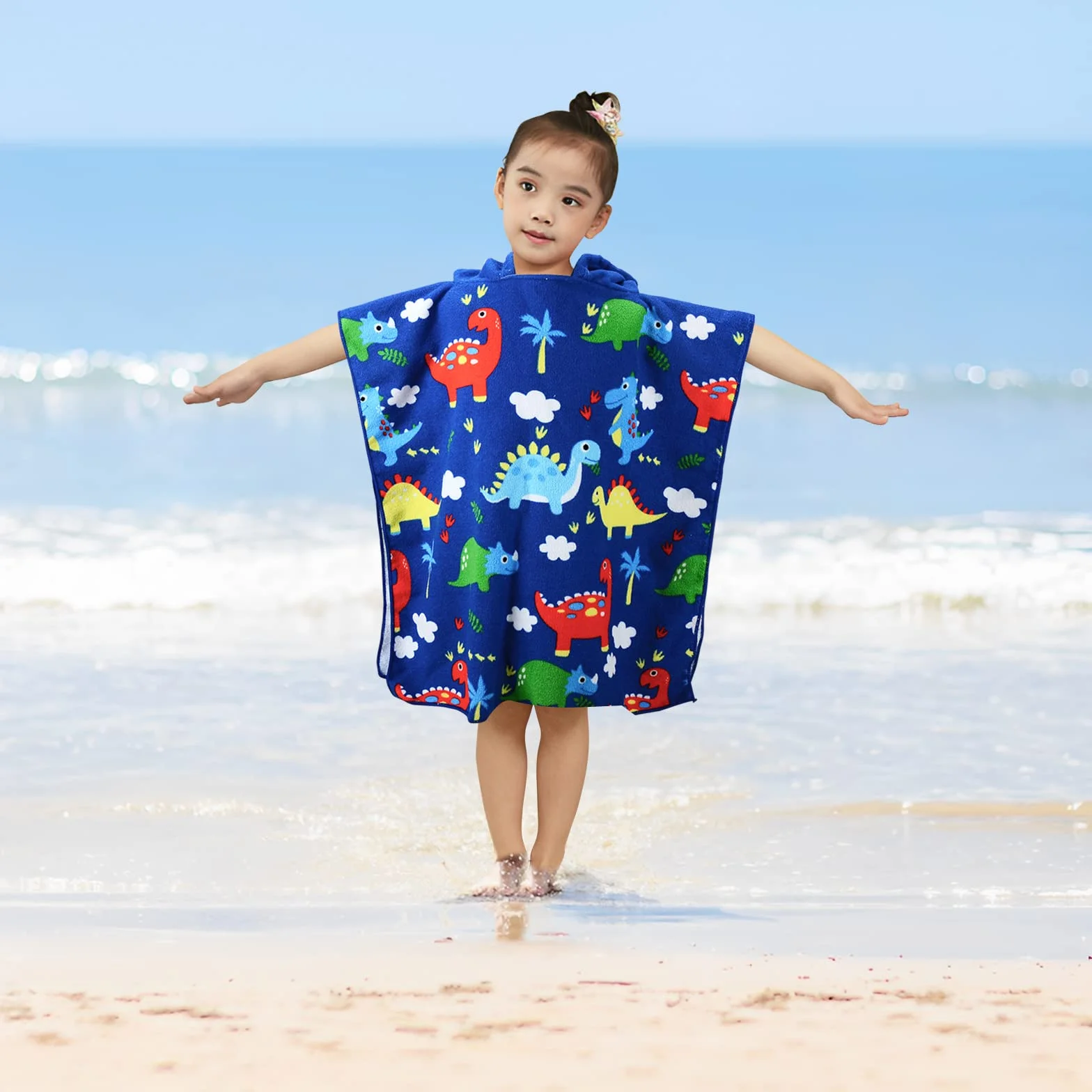 Ponczo kąpielowe dla dzieci, ręcznik plażowy dla dzieci z kapturem ręcznik plażowy z mikrofibry na plażę łazienka prysznic pływanie basen szlafrok dla dziewczynek chłopców 2-8 lat, kraina