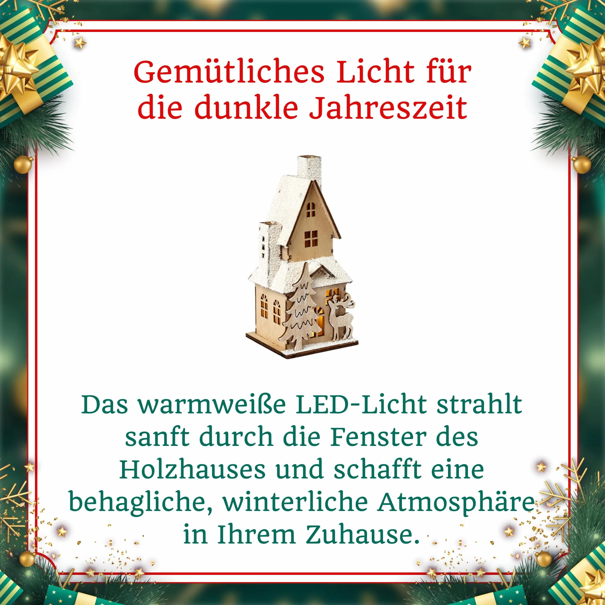 HEITMANN DECO Dekoracyjny drewniany domek z oświetleniem LED 9x9x20 cm naturalny