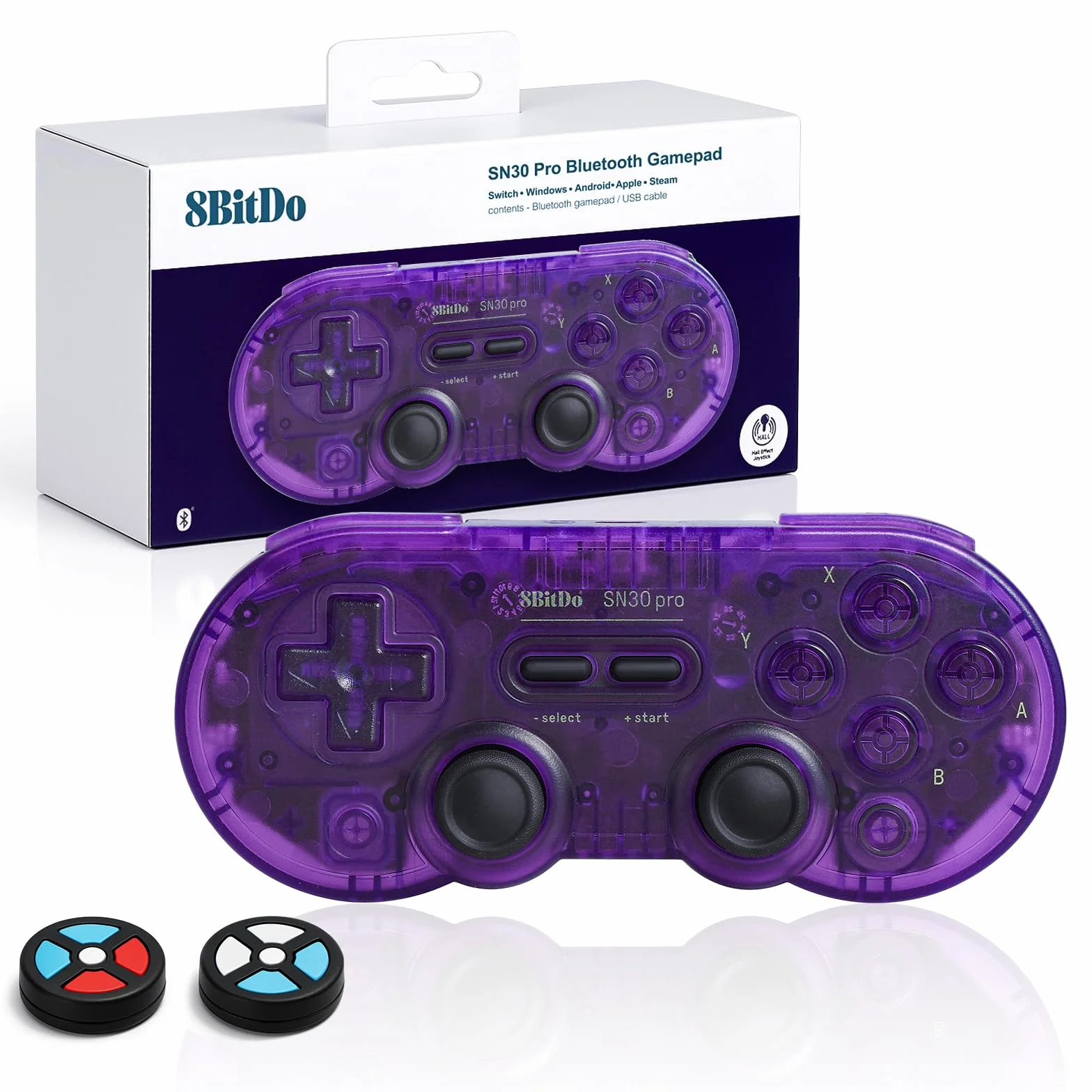 LONGYI 8BitDo SN30 Pro kontroler Bluetooth, joysticki z efektem Halla, wibracje Rumble i kabel USB-C, retro Gamepad do Switch 2 / Switch, Windows, Mac OS, Android, Steam Deck, fioletowy