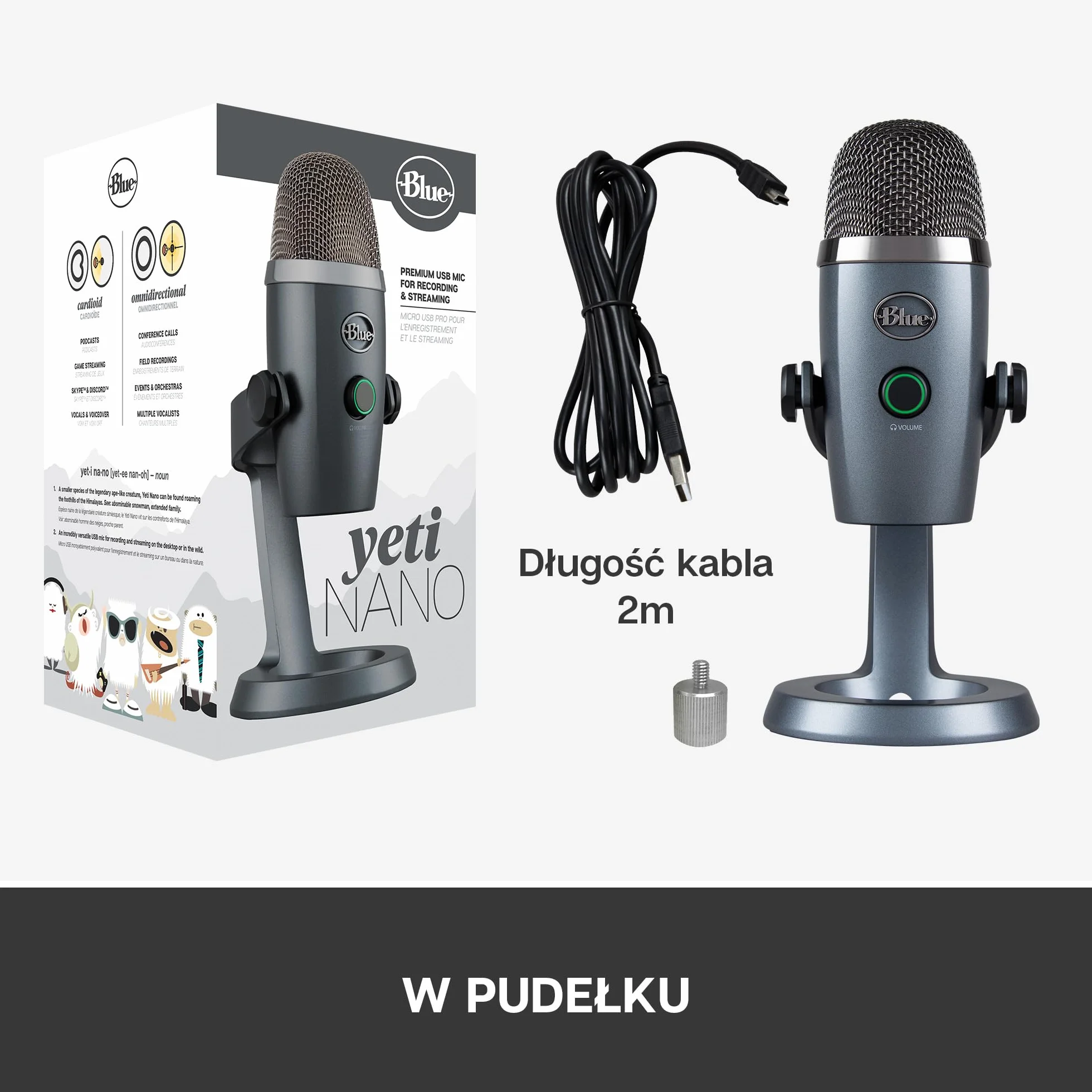 Blue Yeti Nano USB Mikrofon, Srebrny, 5 W