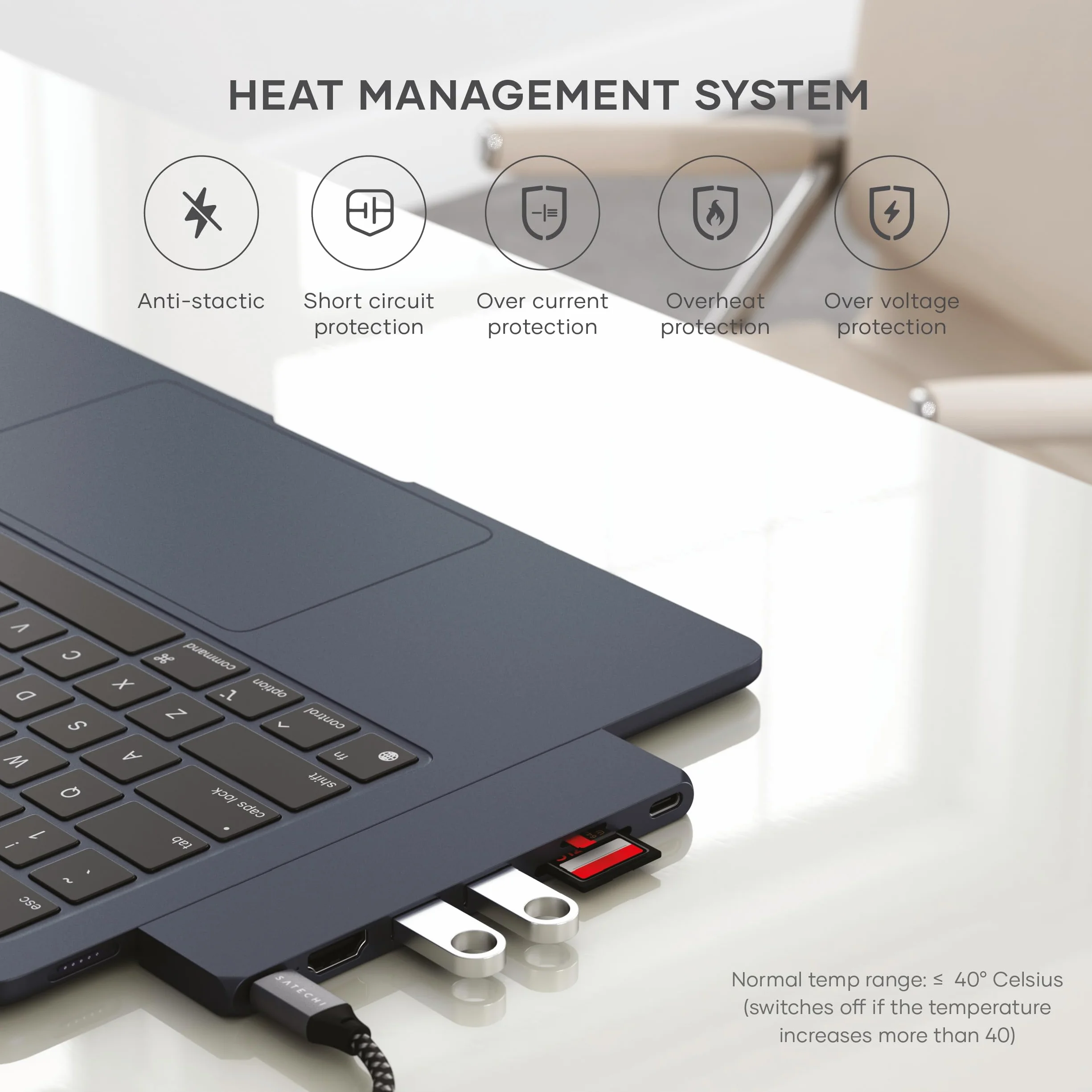 SATECHI 7-w-1 podwójny koncentrator USB-C Pro Slim USB4 z 6K@60Hz 40 Gb/s, 100 W PD, 2x USB-A i 1x USB-C 10 Gb/s, HDMI 4K@60Hz i czytnikami kart SD/MicroSD dla MacBook Air/Pro/Neo – północ