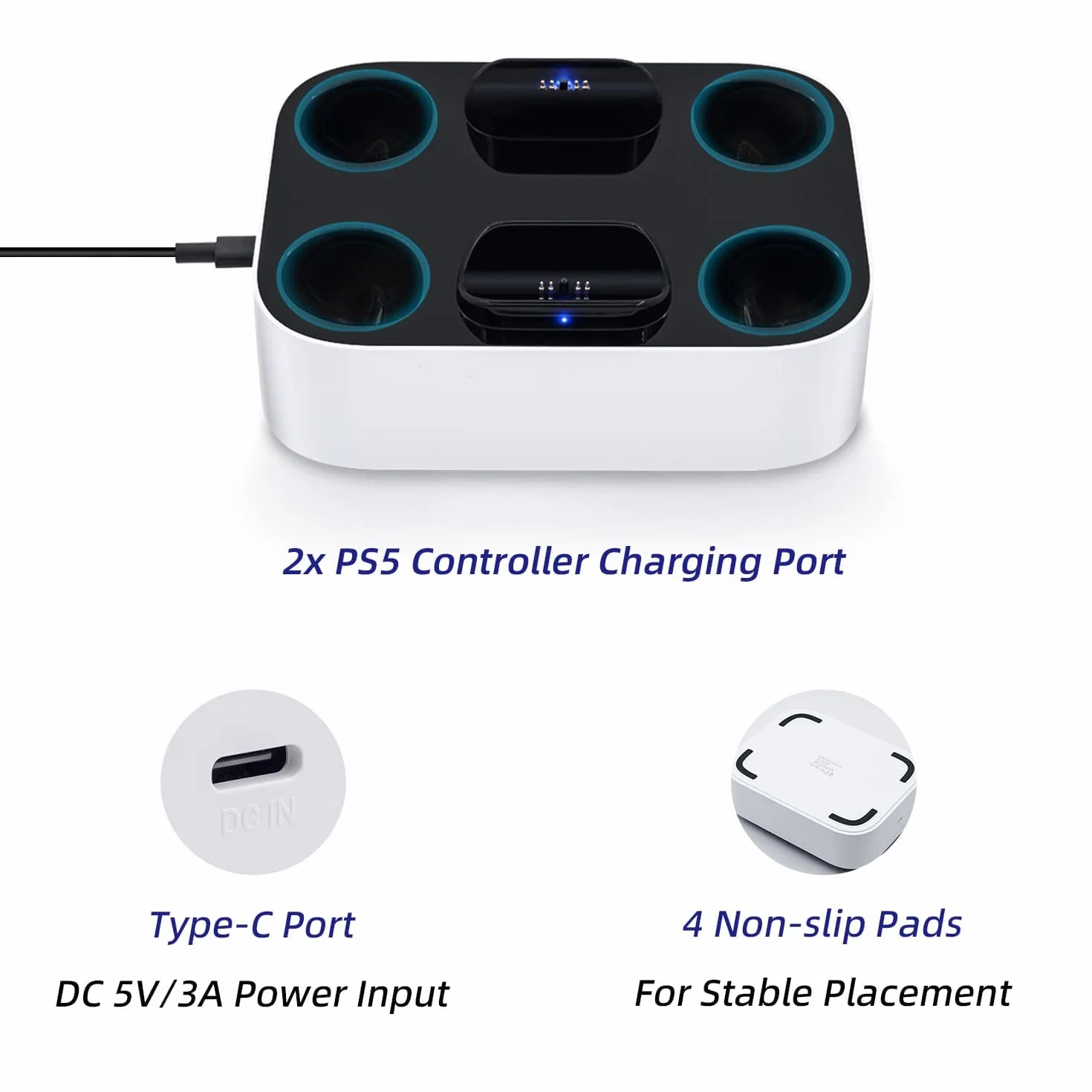 Mcbazel Stacja ładująca kontrolera do PS5, podwójna ładowarka, ochrona przed przegrzaniem, potrójna ochrona z wyświetlaczem LED do kontrolera PlayStation 5 DualSense, biała