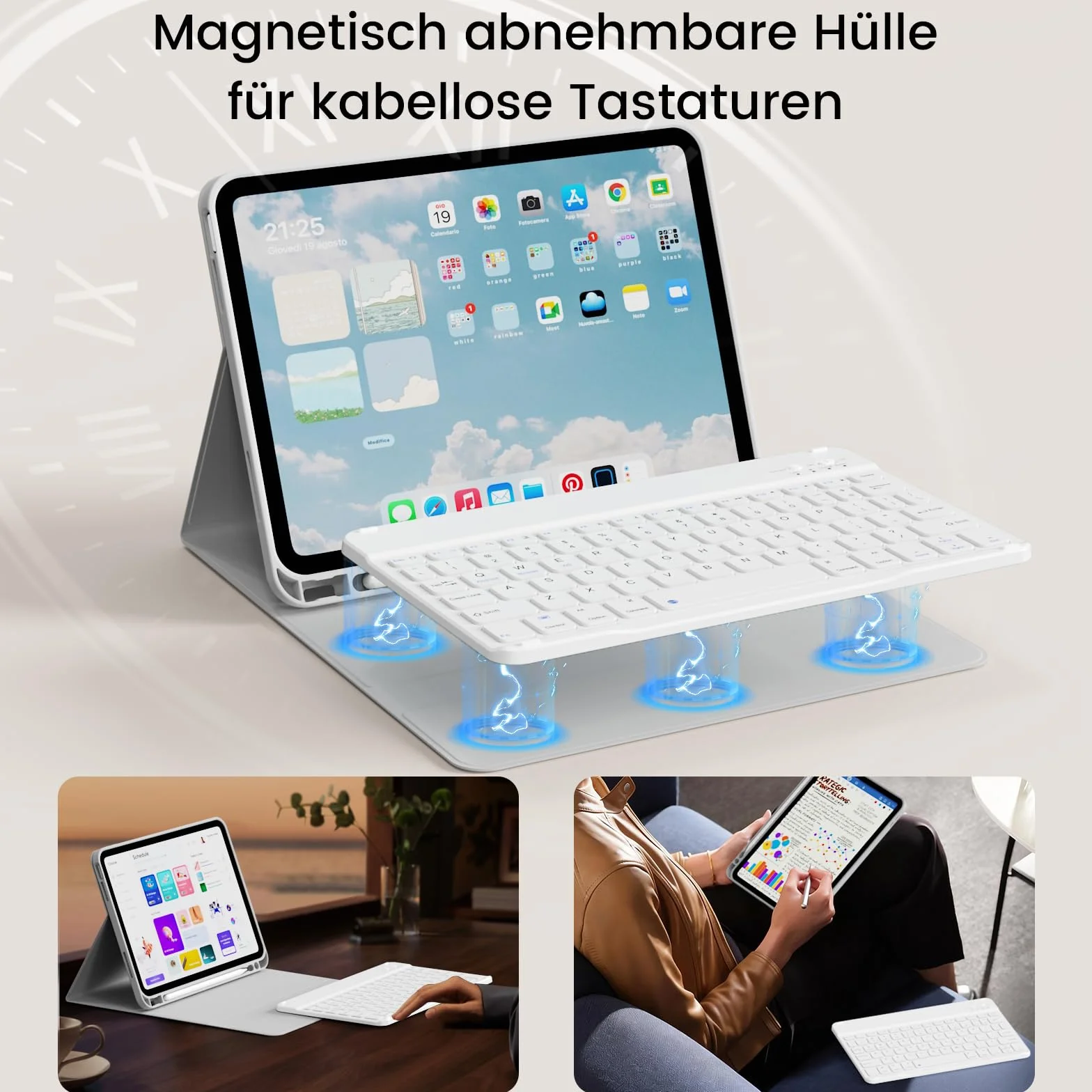 Etui z klawiaturą do iPada Air 11 cali 2025 2024 (M3/M2), iPad Air 5 4 2022/2020 10,9 cala, miękka tylna obudowa TPU z uchwytem na długopis, magnetyczne zdejmowane etui na klawiaturę, szare