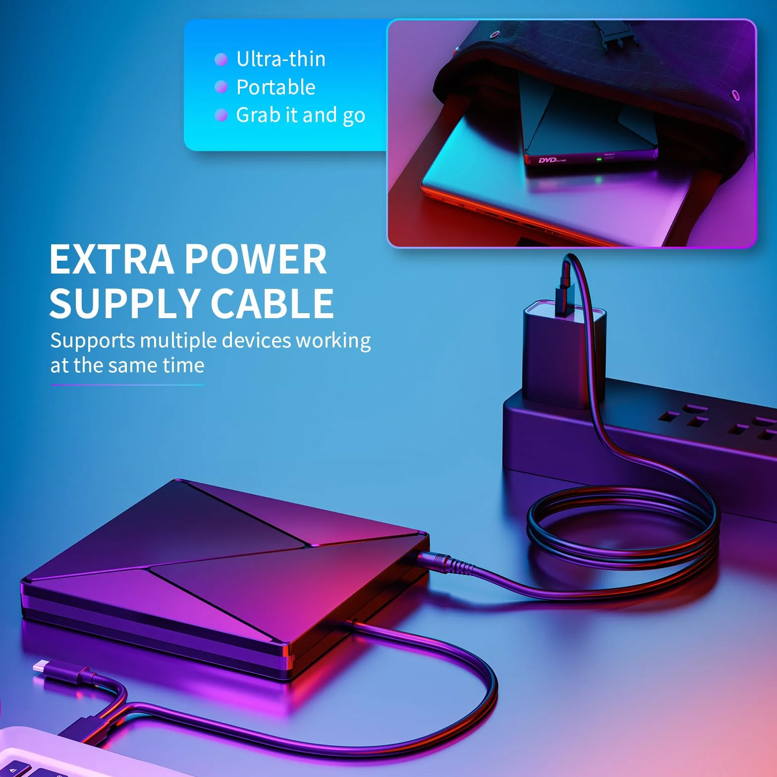 BHHB Zewnętrzny odtwarzacz CD DVD DVD Napęd zewnętrzny z USB 3.0 i USB-C, Napędy przenośne CD/DVD /-RW/ROM stabilny dla PC/laptopów/Windows 11/10/8/7/XP/Vista/Linux/MacOS