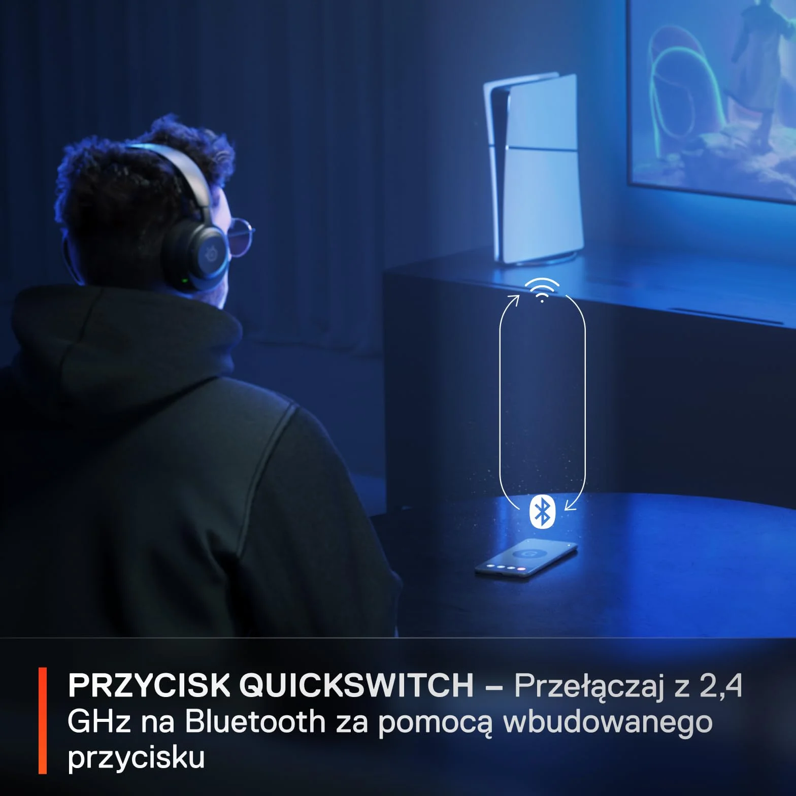 SteelSeries Arctis Nova 5P -słuchawki wi-fi do gier –neodymowe przetworniki magnetyczne –Ponad 100 ustawień wstępnych dźwięku– 60 godz baterii –2,4 GHz lub BT –Mik. Gen2.X – PS5, PS4, PC,Switch,mobile