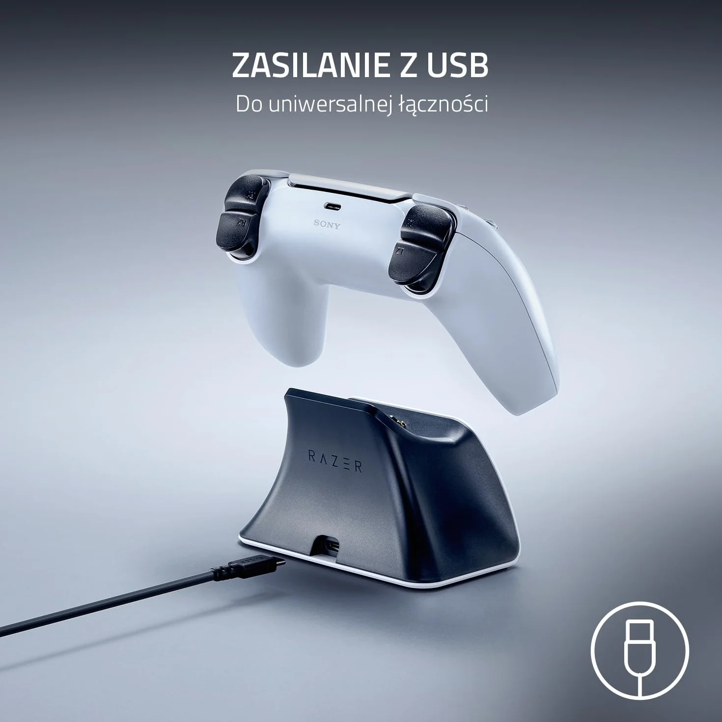 Razer Stacja do szybkiego ładowania – stacja szybkiego ładowania do kontrolera PS5 (szybkie ładowanie, zakrzywiona konstrukcja obudowy, obsługa jedną ręką, ładowanie przez USB), niebieska