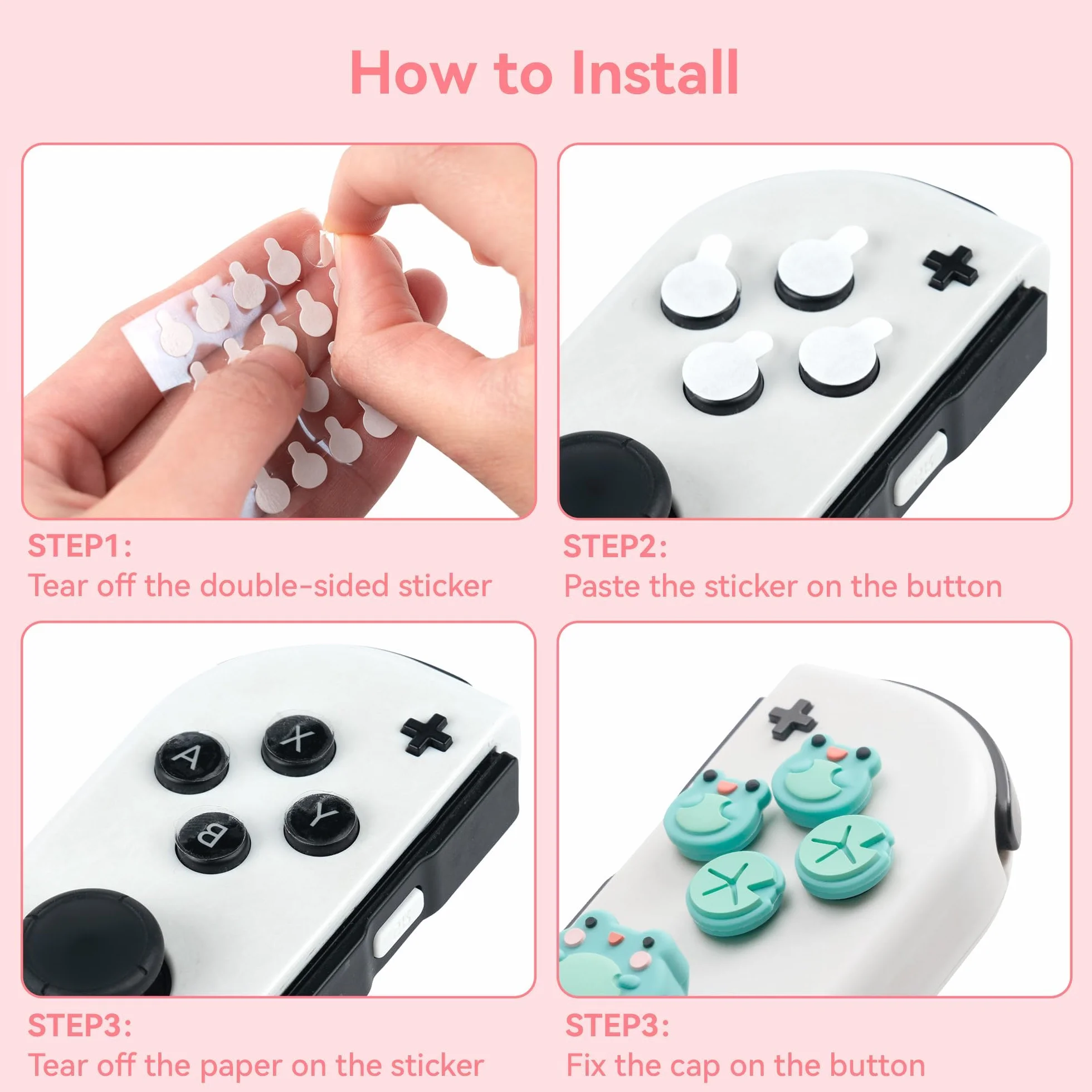 GeekShare Silikonowe przyciski ABXY Naklejki Joystick Cover Caps, Cross D-Pad Button Caps Silikonowe uchwyty na kciuki Zestawy kompatybilne z Switch/OLED - Frog & Axolotl