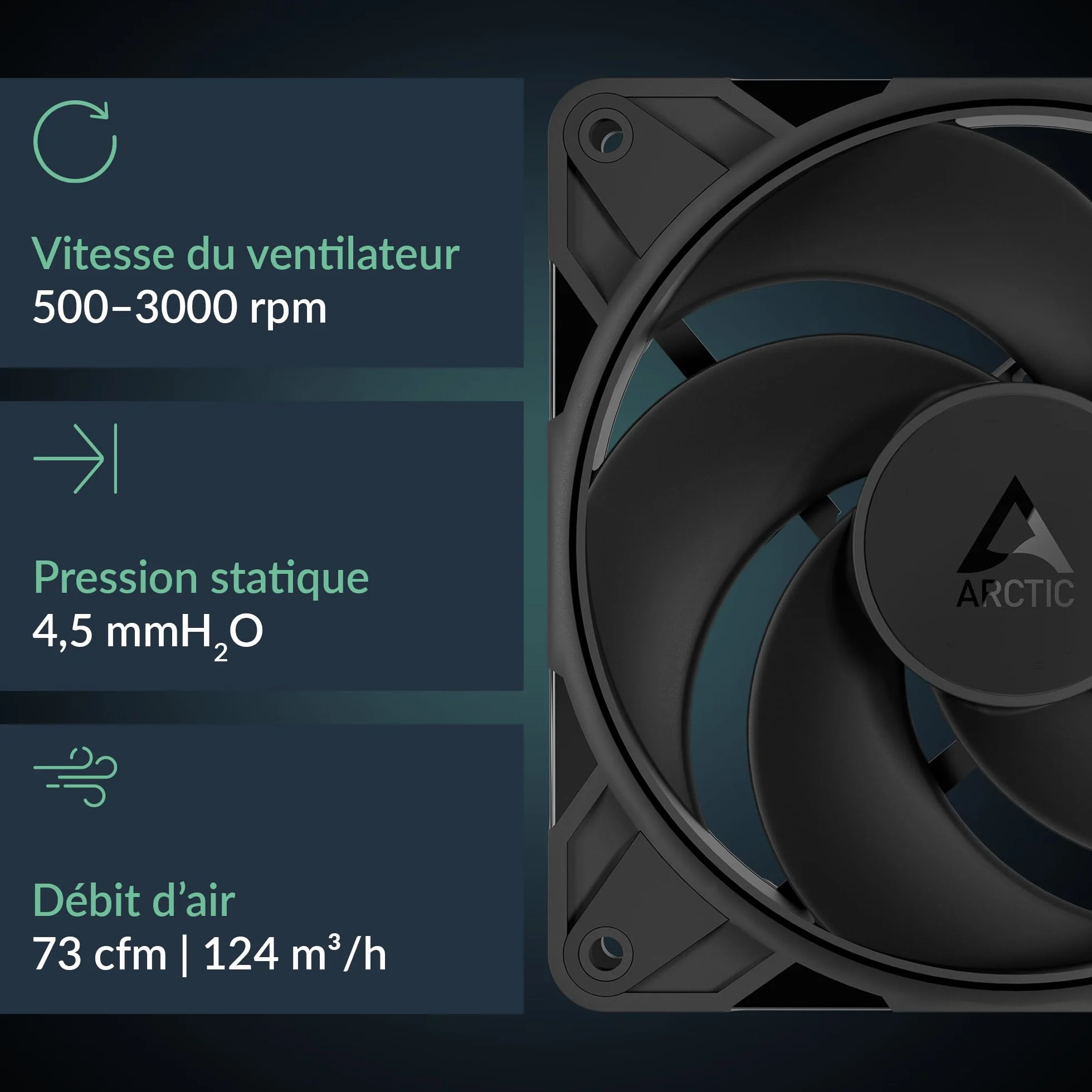 ARCTIC P12 Pro Reverse – 120 mm Najwyższej jakości wentylator rewersyjny z rozdzielaczem, Wentylator PWM z rozgałęźnikiem kabla Y, 500-3000 rpm, 0 rpm <5% PWM, hydrodyn. łożyskiem, 4-Pin - Czarny