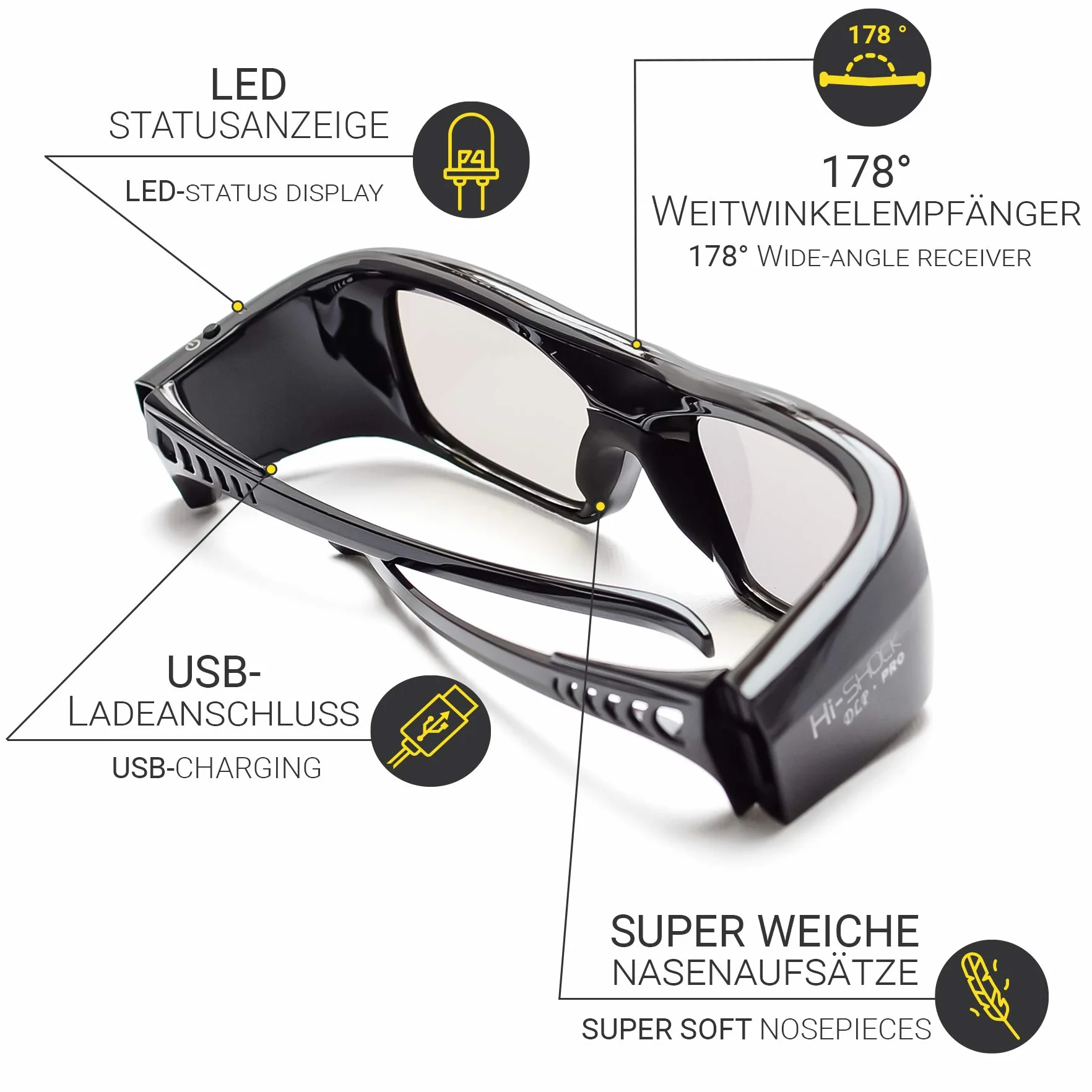 2X Hi-SHOCK DLP Pro 7G Black Diamond okulary DLP Link 3D do wszystkich projektorów DLP 3D | kompatybilne z Optoma, Ace, Benq, Vivitec, Viewsonic, LG [najnowszy generacji]