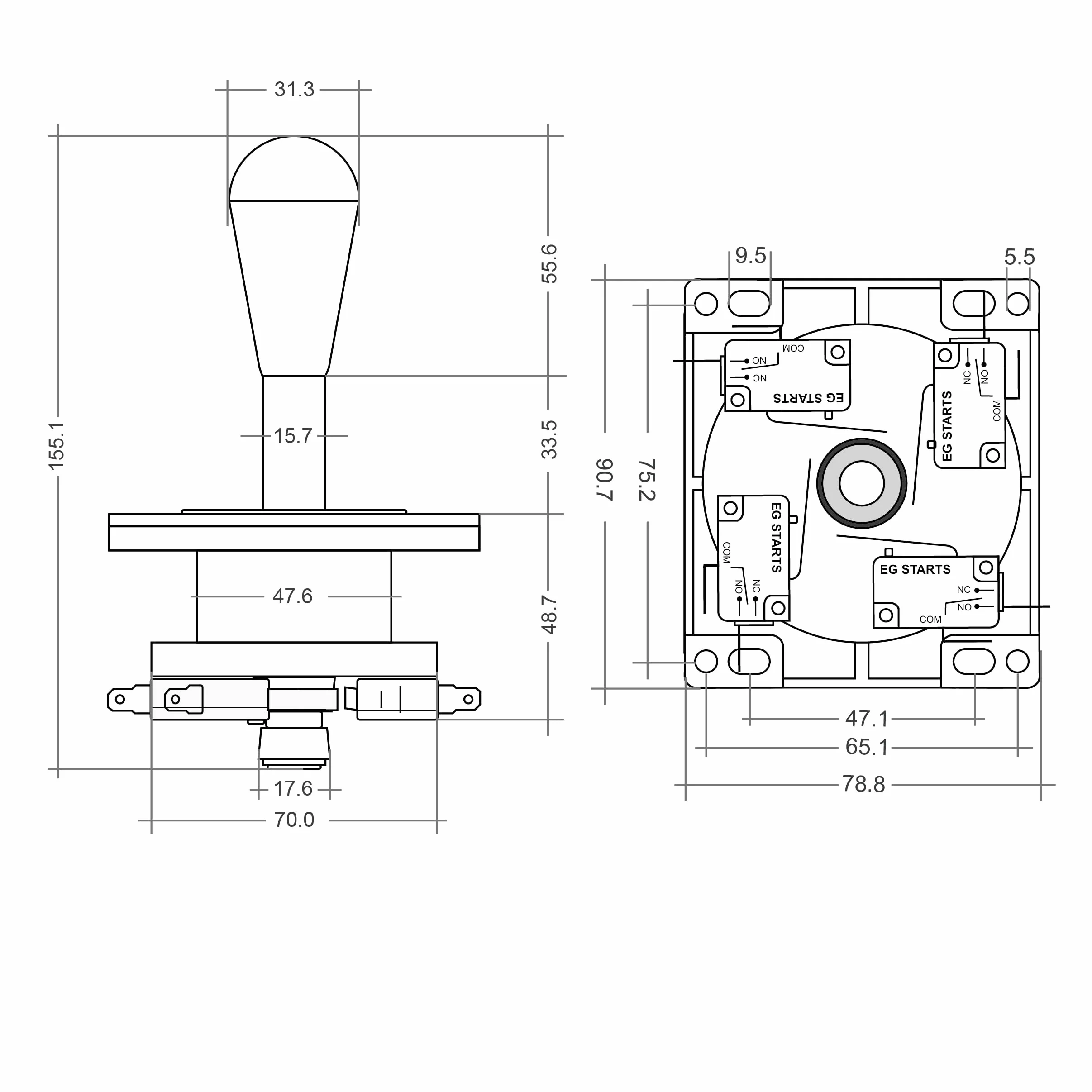 EG STARTS American Style Arcade Competition 2-pinowy joystick nietoperz przełączany z 8 sposobów obsługi, eliptyczny uchwyt, precyzyjny 8-drożny zacisk 4,8 mm (niebieski)