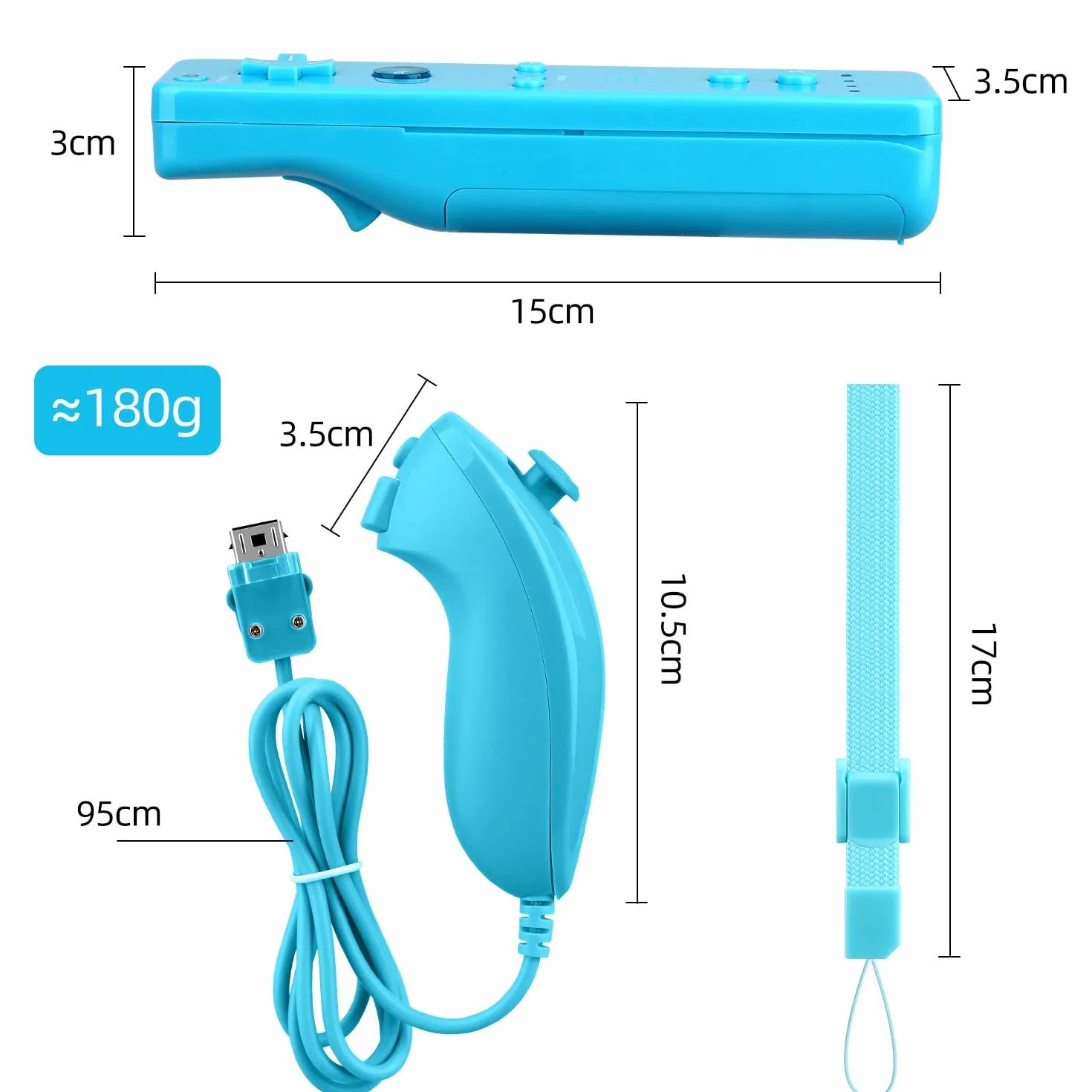 OSTENT Pilot zdalnego sterowania z czujnikiem ruchu + przewodowy Nunchuck Combo do Nintendo Wii, niebieski