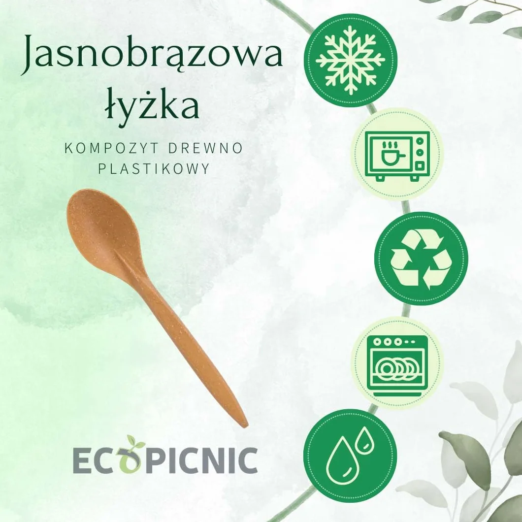 100 sztuk Jednorazowych Łyżek WPC Jasnobrązowych | Ekologiczne Biodegradowalne Łyżki o Stylu Drewnianym na Wydarzenia Cateringowe i Przyjęcia, Trwałe i Zrównoważone Sztućce