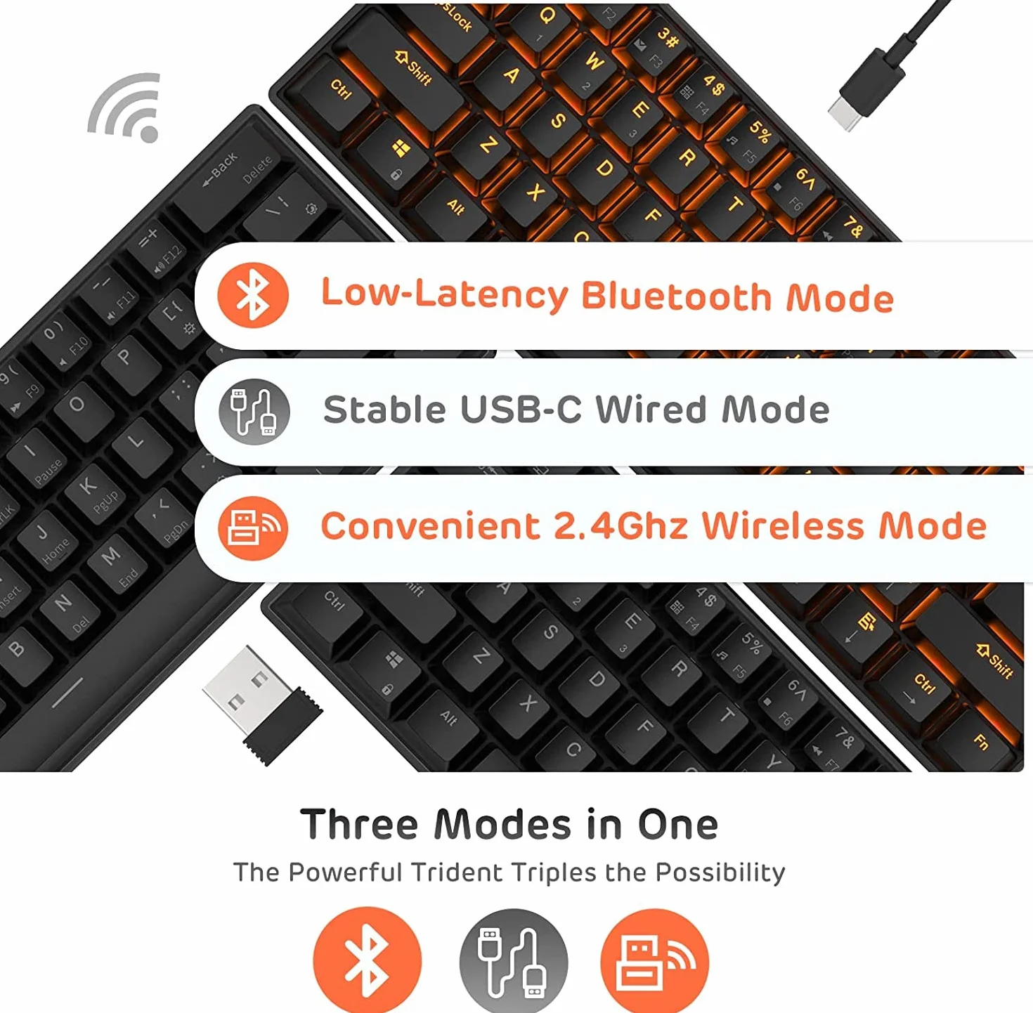 RK ROYAL KLUDGE RK61 bezprzewodowa klawiatura mechaniczna Bluetooth, 60% potrójny tryb, BT5.0/2,4G / USB-C, 61 klawiszy, kompaktowa, do gier z oprogramowaniem, czerwony przełącznik Hot Swap, czarna