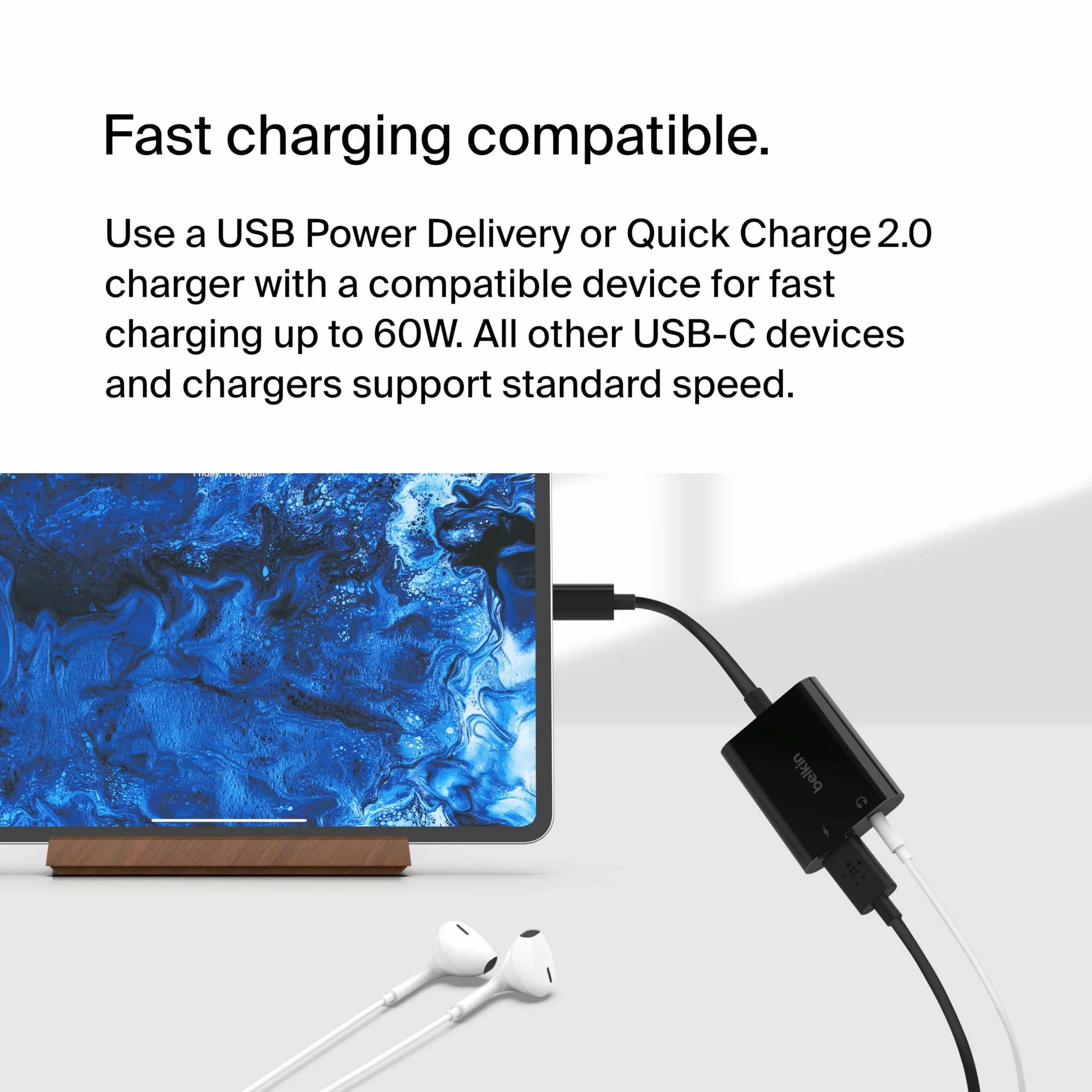Belkin RockStar™ adapter audio 3,5 mm + USB-C® do ładowania, adapter słuchawkowy z USB-C 60 W, szybkie ładowanie do iPhone'a 15, iPada Pro, Galaxy, Note, Google Pixel, LG, Sony Xperia i innych