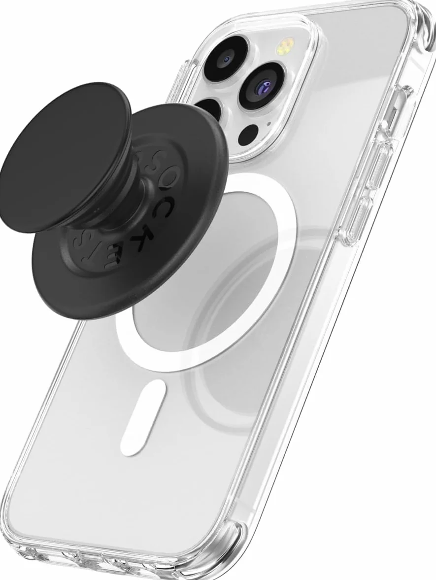 PopSockets: PopGrip Round dla MagSafe - Pierścień Adaptera do MagSafe w Zestawie - Rozkładany uchwyt i stojak do telefonów z wymiennymi krążkami PopTop - Black